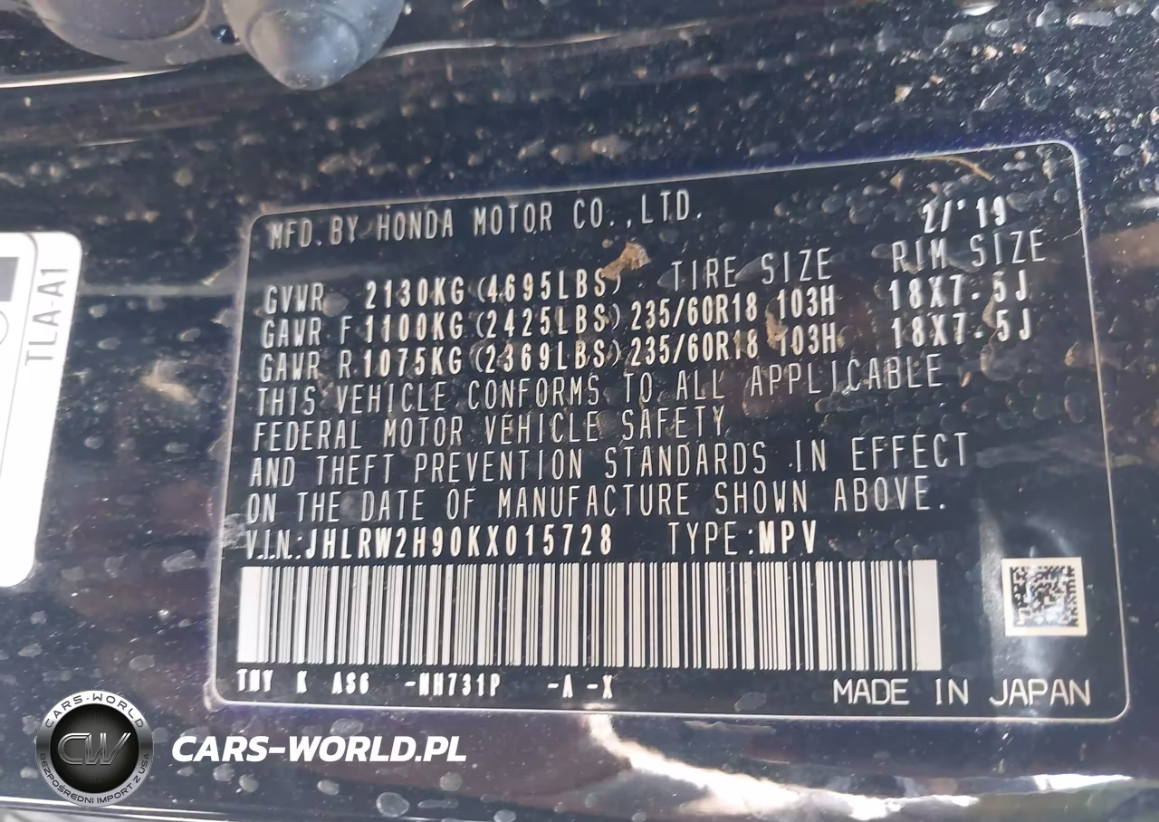 2019 Honda Cr-V Touring VIN:JHLRW2H90KX015728 - 9