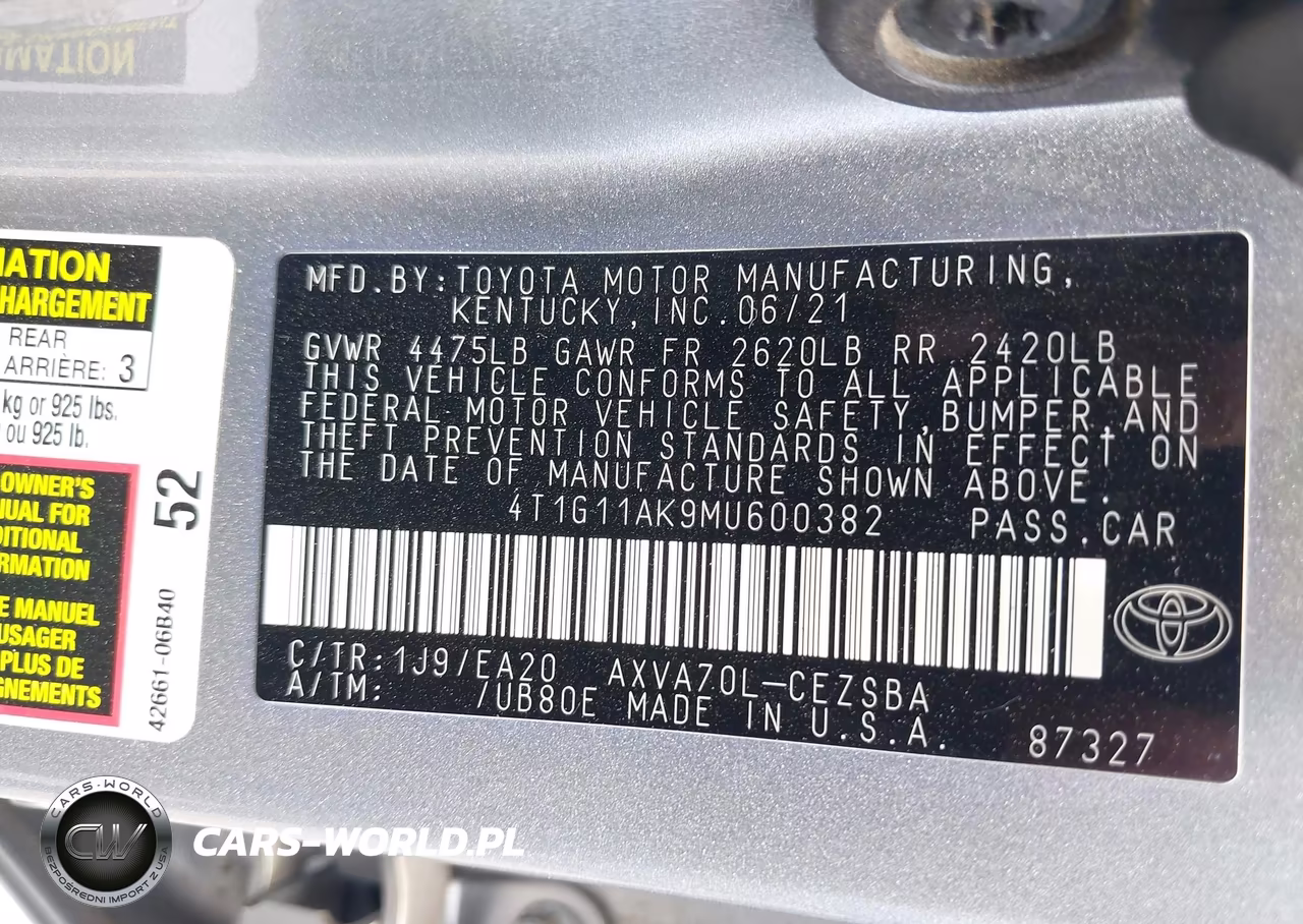 2021 Toyota Camry Se VIN:4T1G11AK9MU600382 - 9