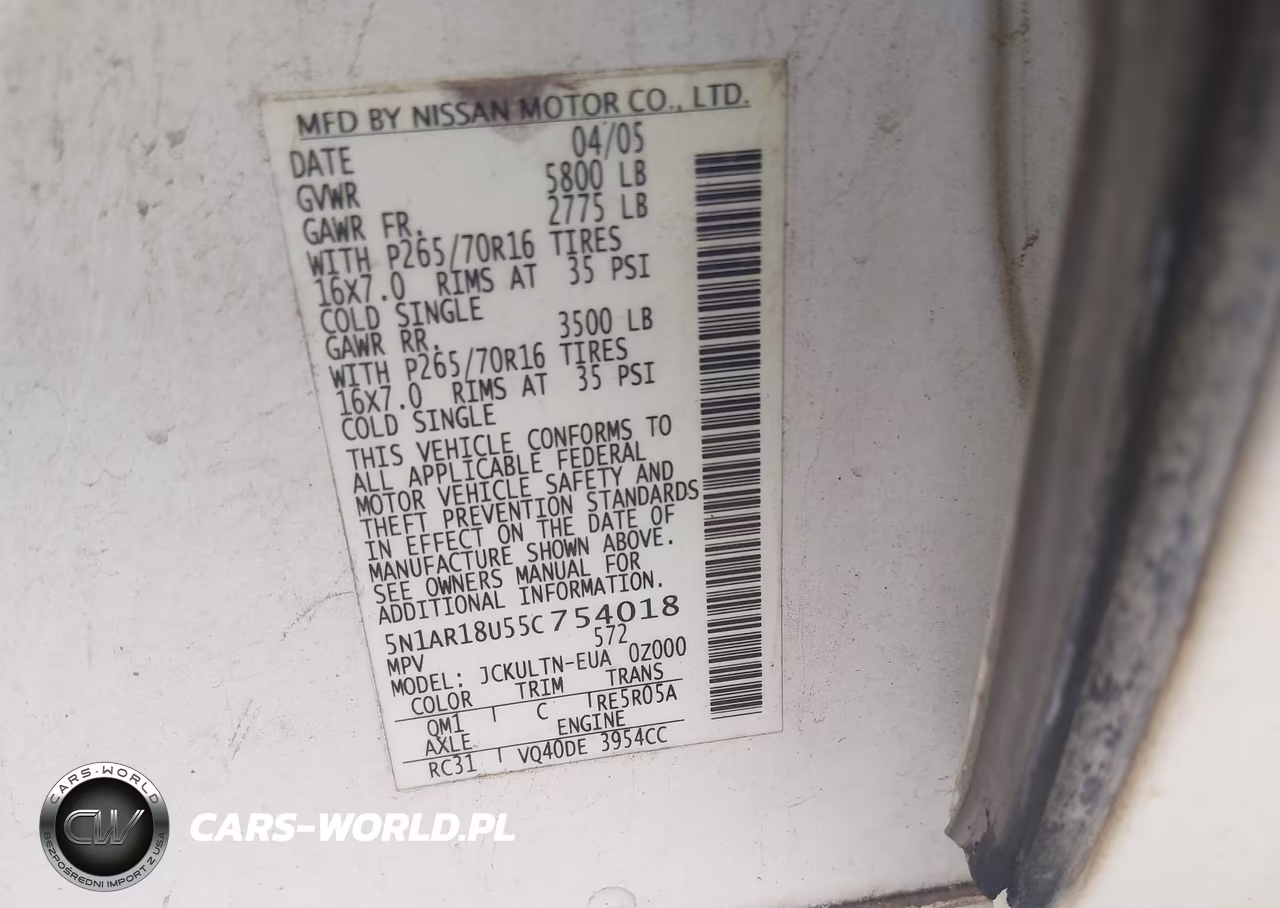 2005 Nissan Pathfinder Se VIN:5N1AR18U55C754018 - 9