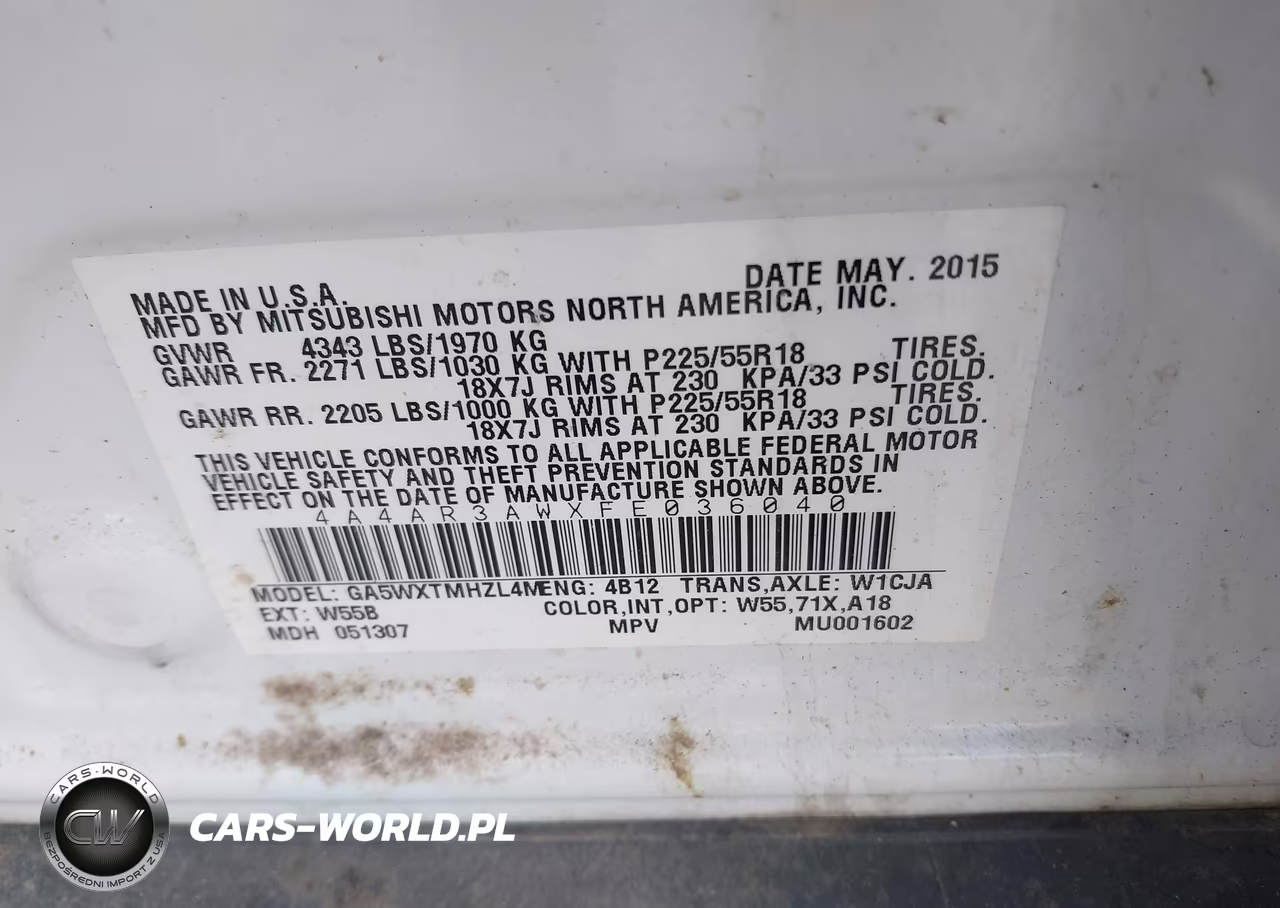 2015 Mitsubishi Outlander Sport Es VIN:4A4AR3AWXFE036040 - 9