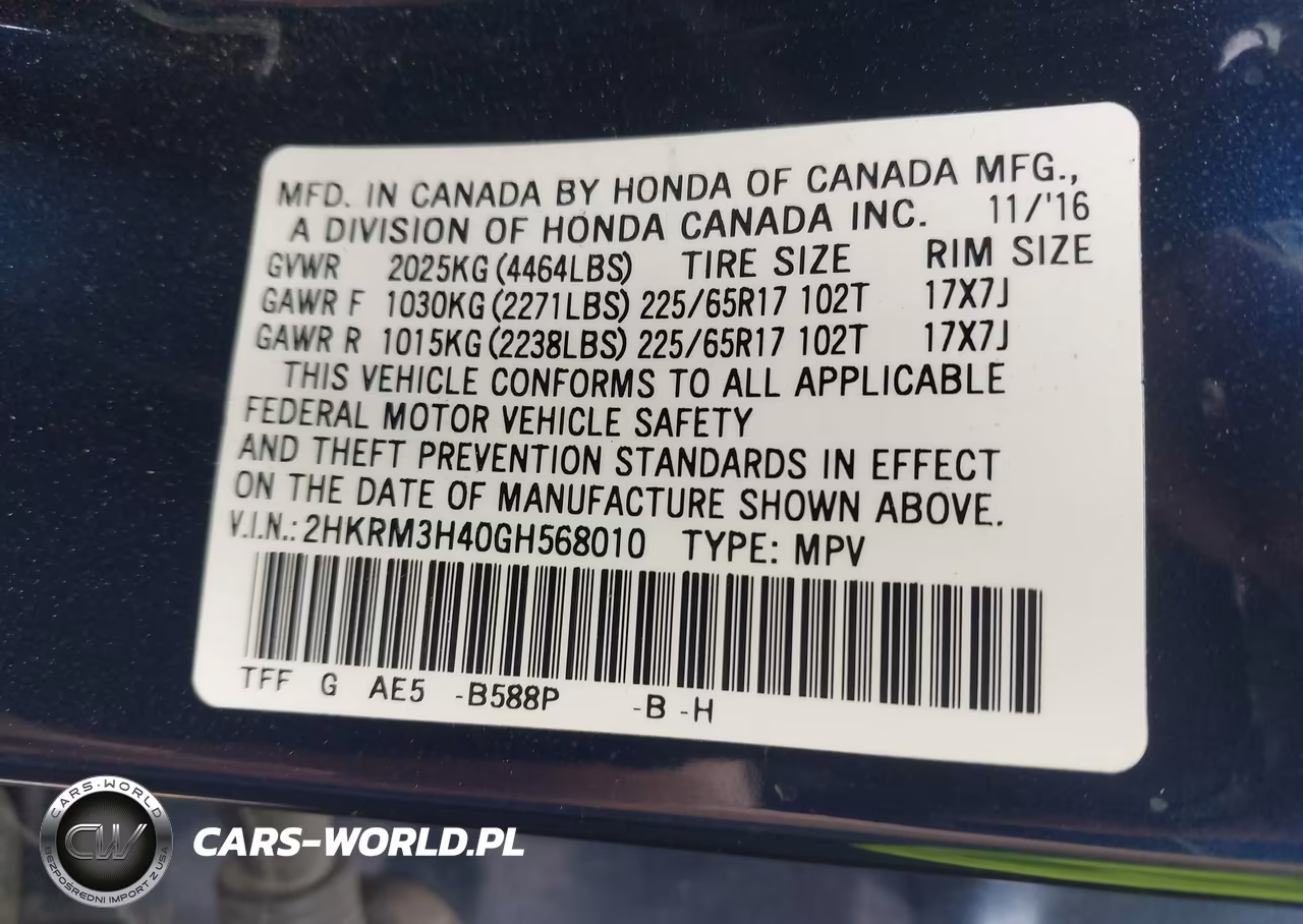 2016 Honda Cr-V Se VIN:2HKRM3H40GH568010 - 9
