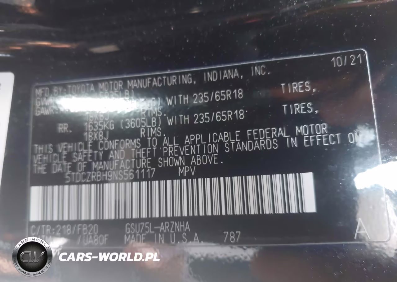 2022 Toyota Highlander L VIN:5TDCZRBH9NS561117 - 9
