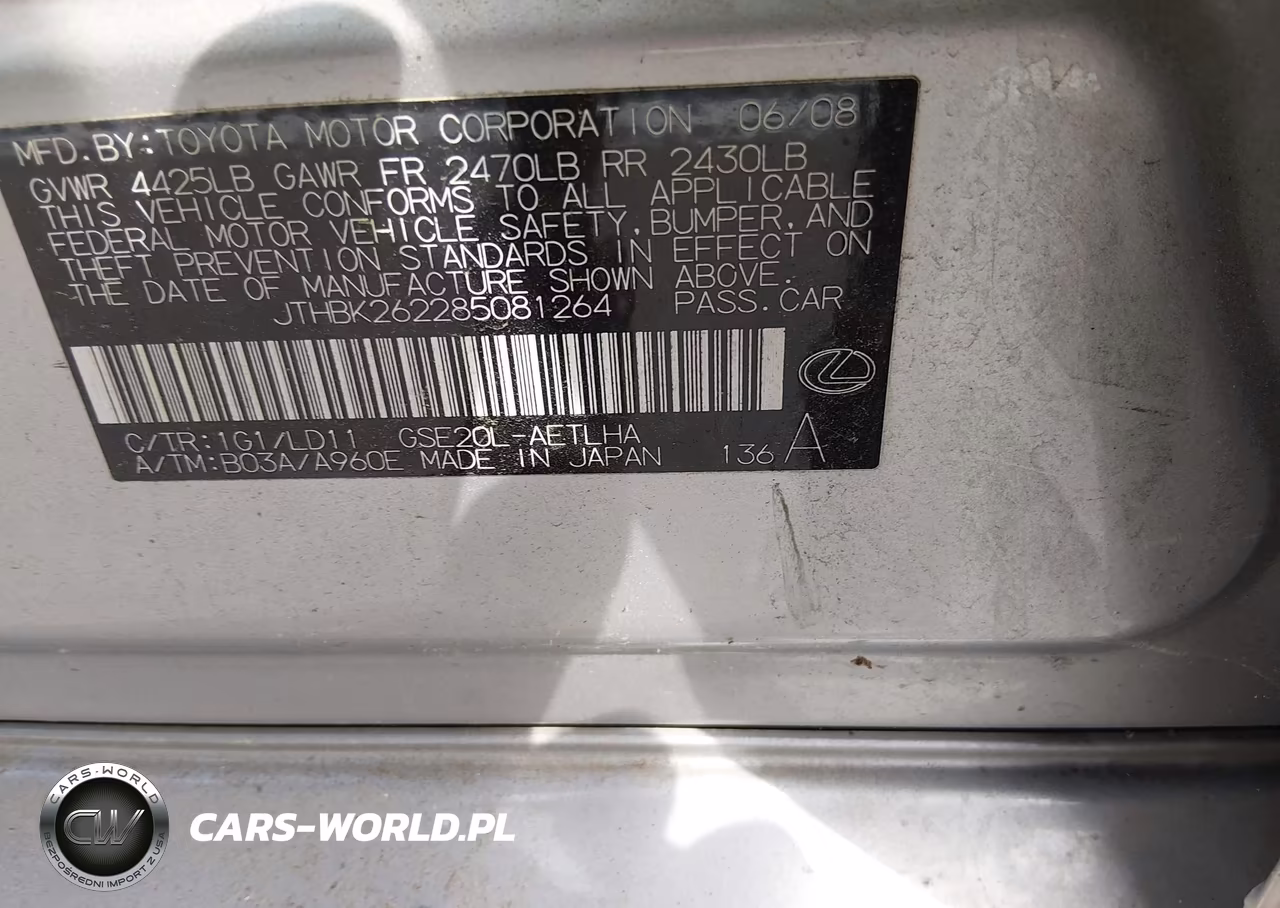 2008 Lexus Is 250 VIN:JTHBK262285081264 - 9