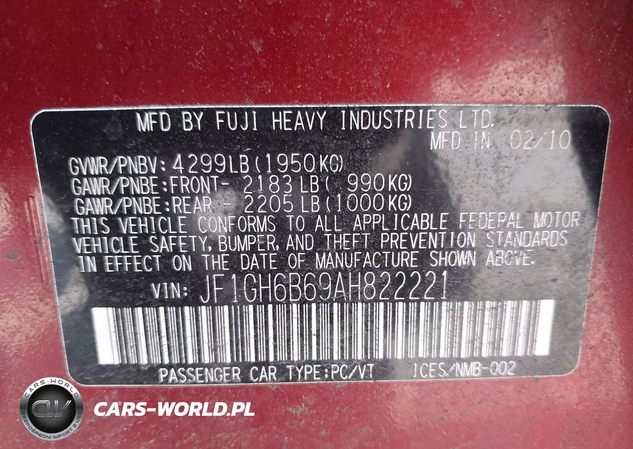 2010 Subaru Impreza 2.5I Premium VIN:JF1GH6B69AH822221 - 9