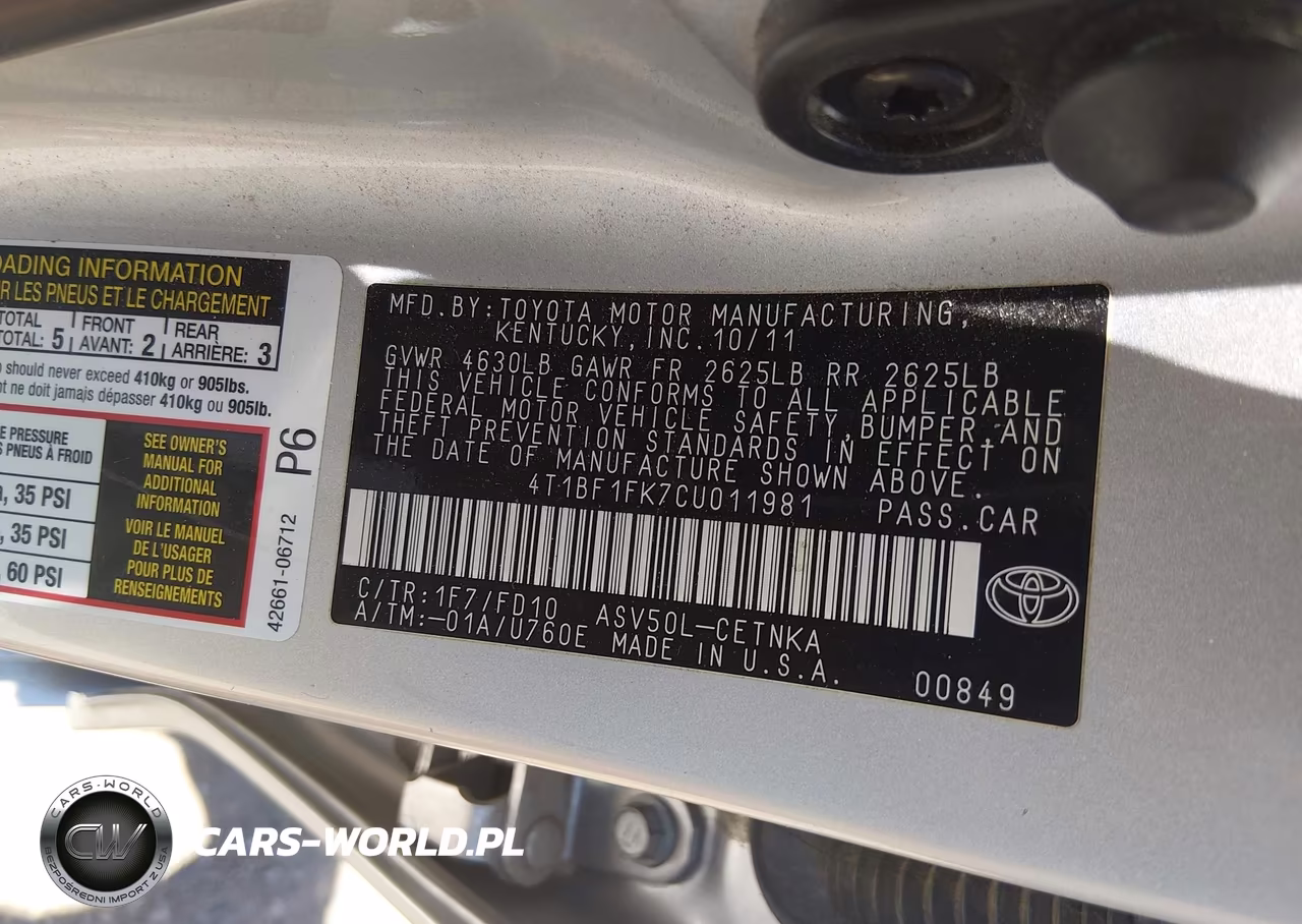 2012 Toyota Camry Le VIN:4T1BF1FK7CU011981 - 9