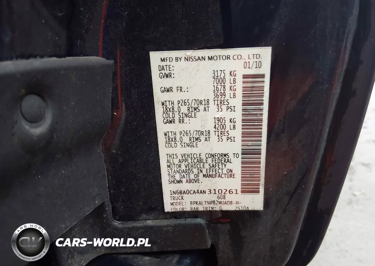 2010 Nissan Titan Se VIN:1N6BA0CA4AN310261 - 9