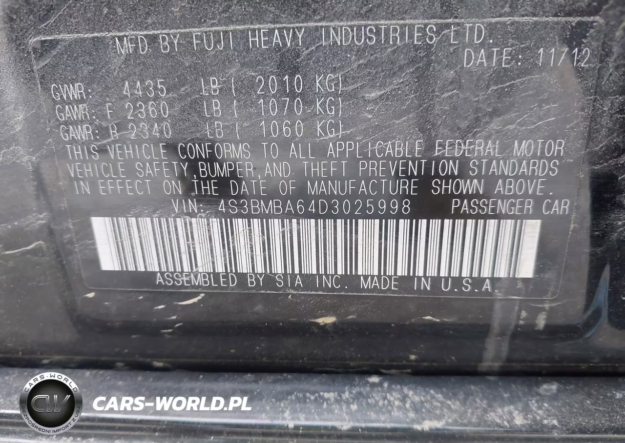 2013 Subaru Legacy 2.5I VIN:4S3BMBA64D3025998 - 9