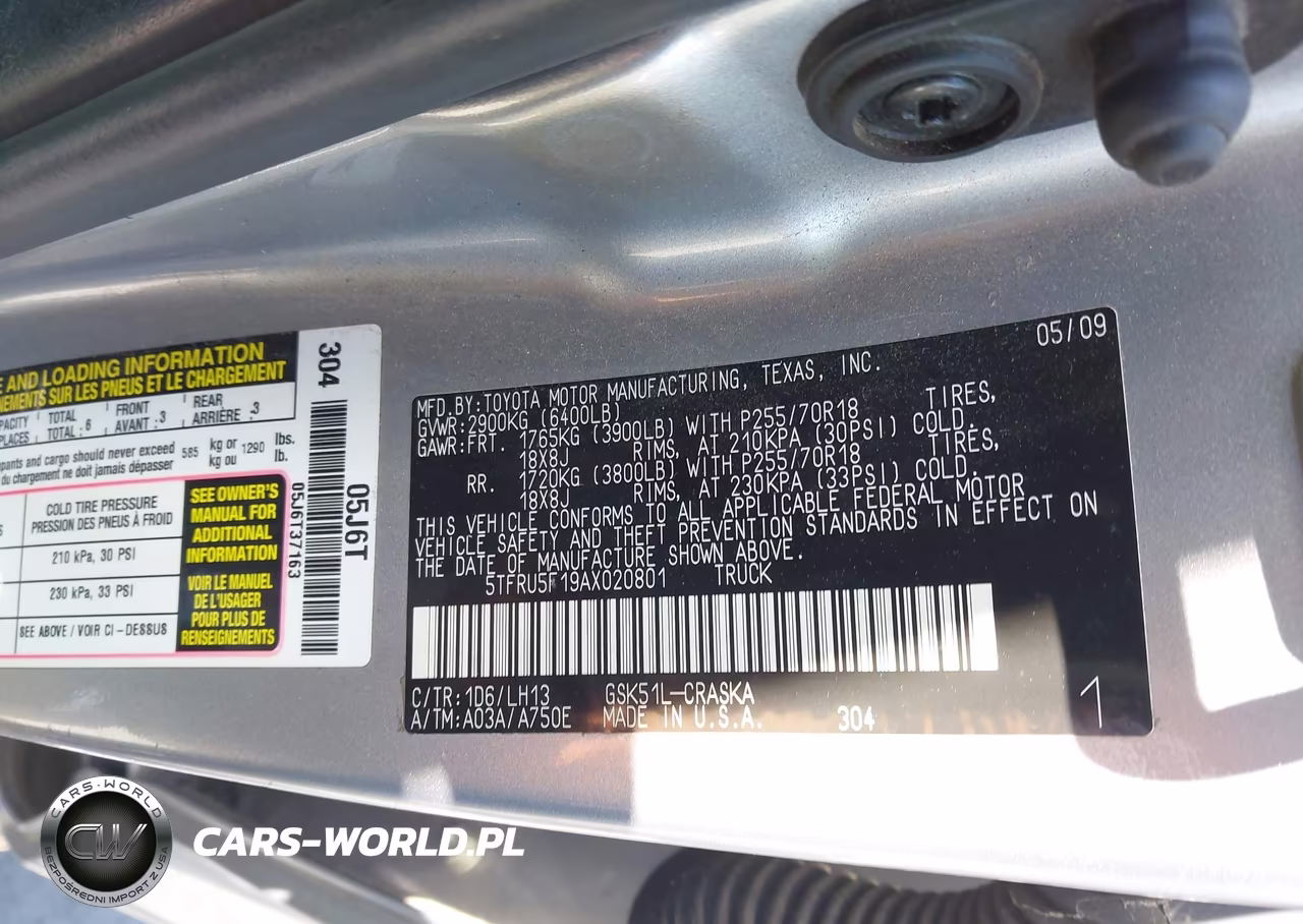 2010 Toyota Tundra Grade V6 VIN:5TFRU5F19AX020801 - 9
