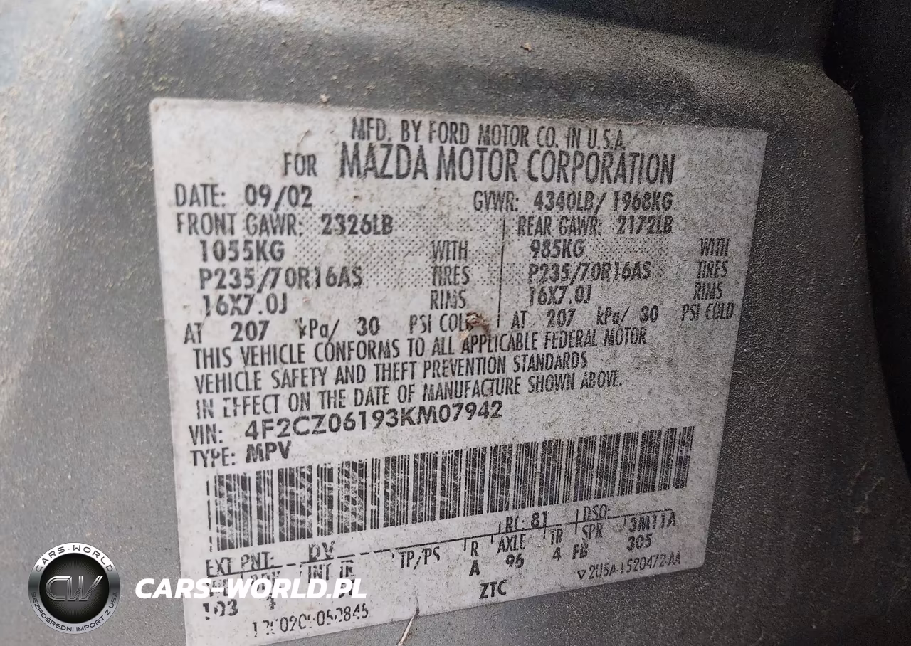 2003 Mazda Tribute Es V6 VIN:4F2CZ06193KM07942 - 9