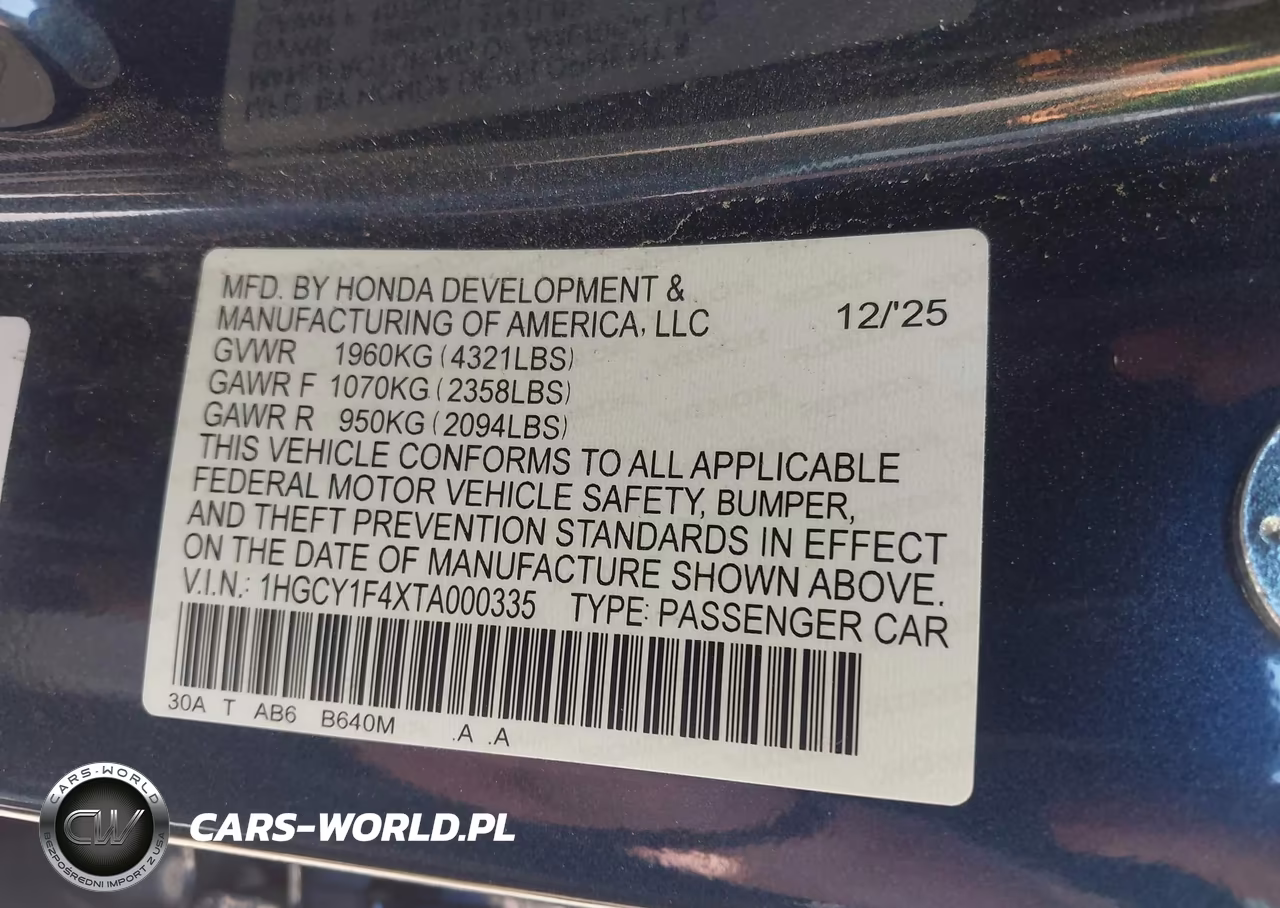 2026 Honda Accord Se VIN:1HGCY1F4XTA000335 - 9