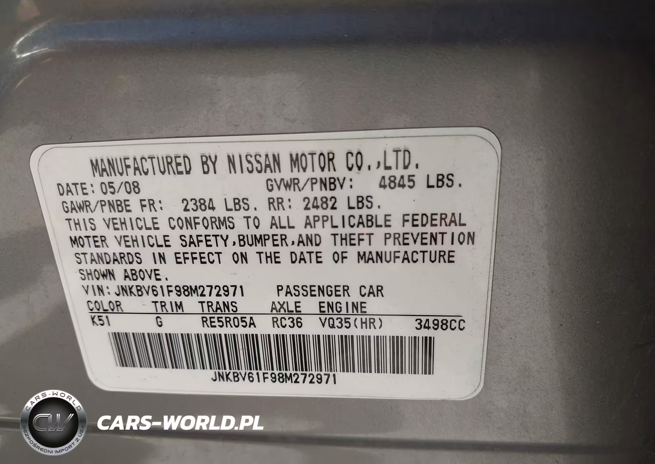 2008 Infiniti G35X VIN:JNKBV61F98M272971 - 9