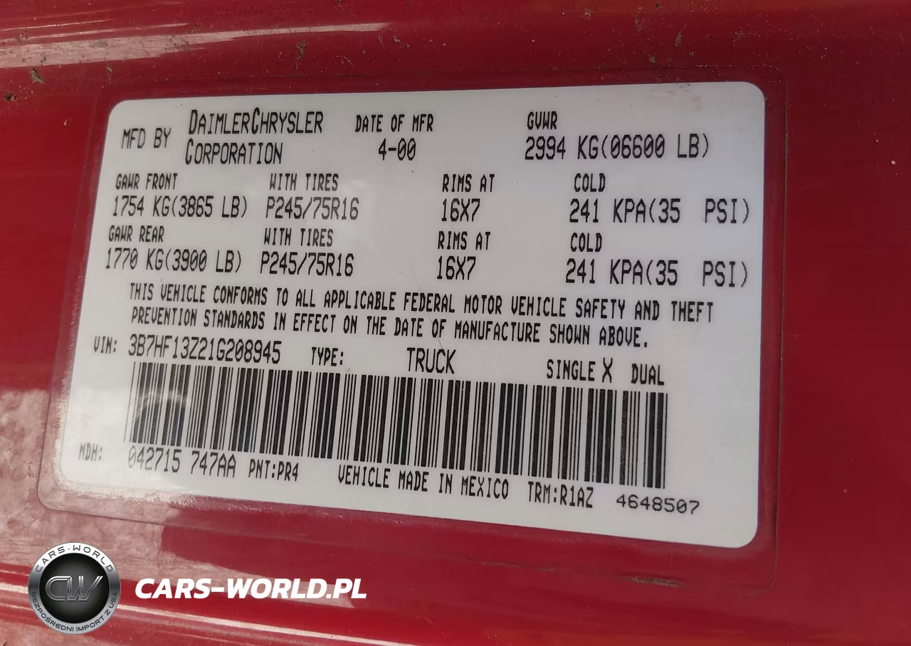 2001 Dodge Ram 1500 St VIN:3B7HF13Z21G208945 - 9