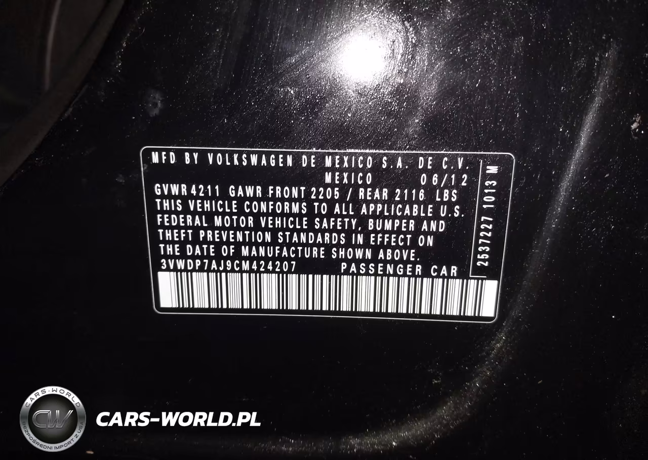 2012 Volkswagen Jetta 2.5L Se VIN:3VWDP7AJ9CM424207 - 9