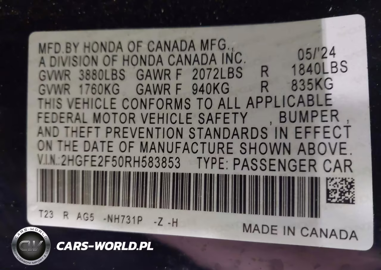 2024 Honda Civic Sport VIN:2HGFE2F50RH583853 - 9