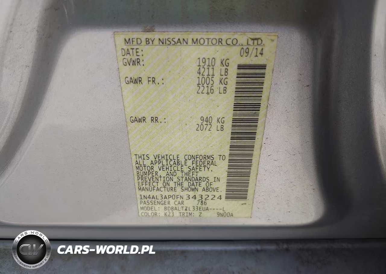 2015 Nissan Altima 2.5 Sl VIN:1N4AL3AP0FN343224 - 9