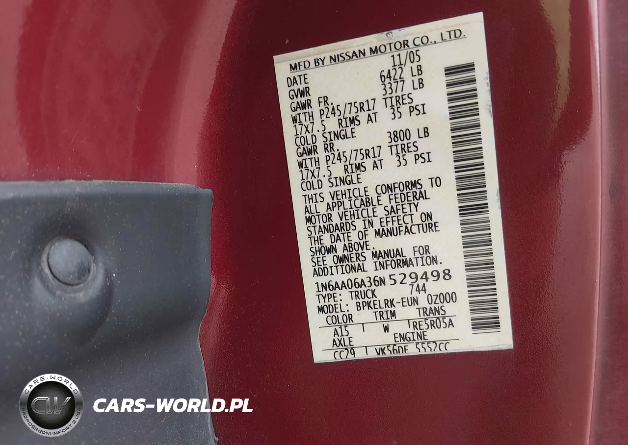 2006 Nissan Titan Xe VIN:1N6AA06A36N529498 - 9