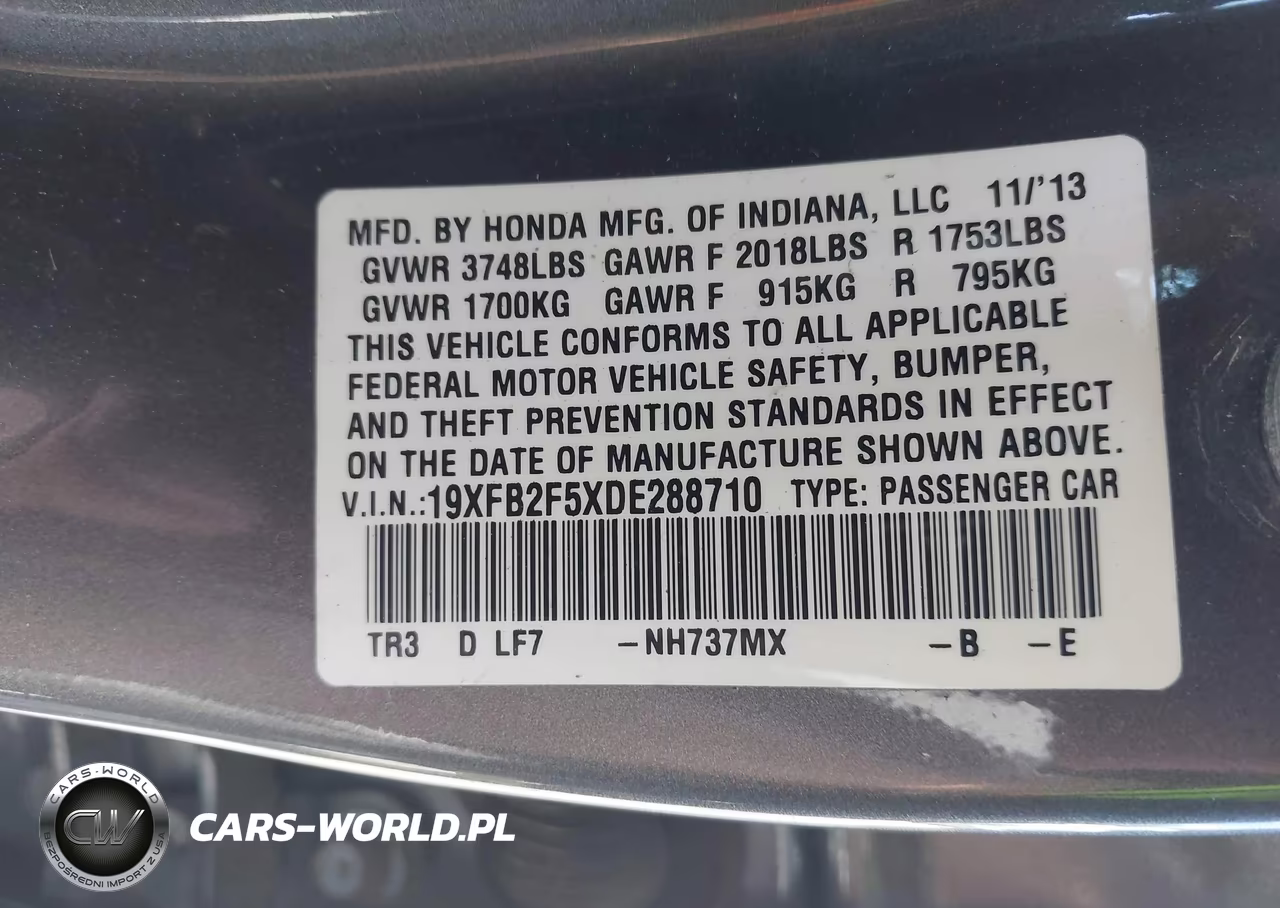 2013 Honda Civic Lx VIN:19XFB2F5XDE288710 - 9