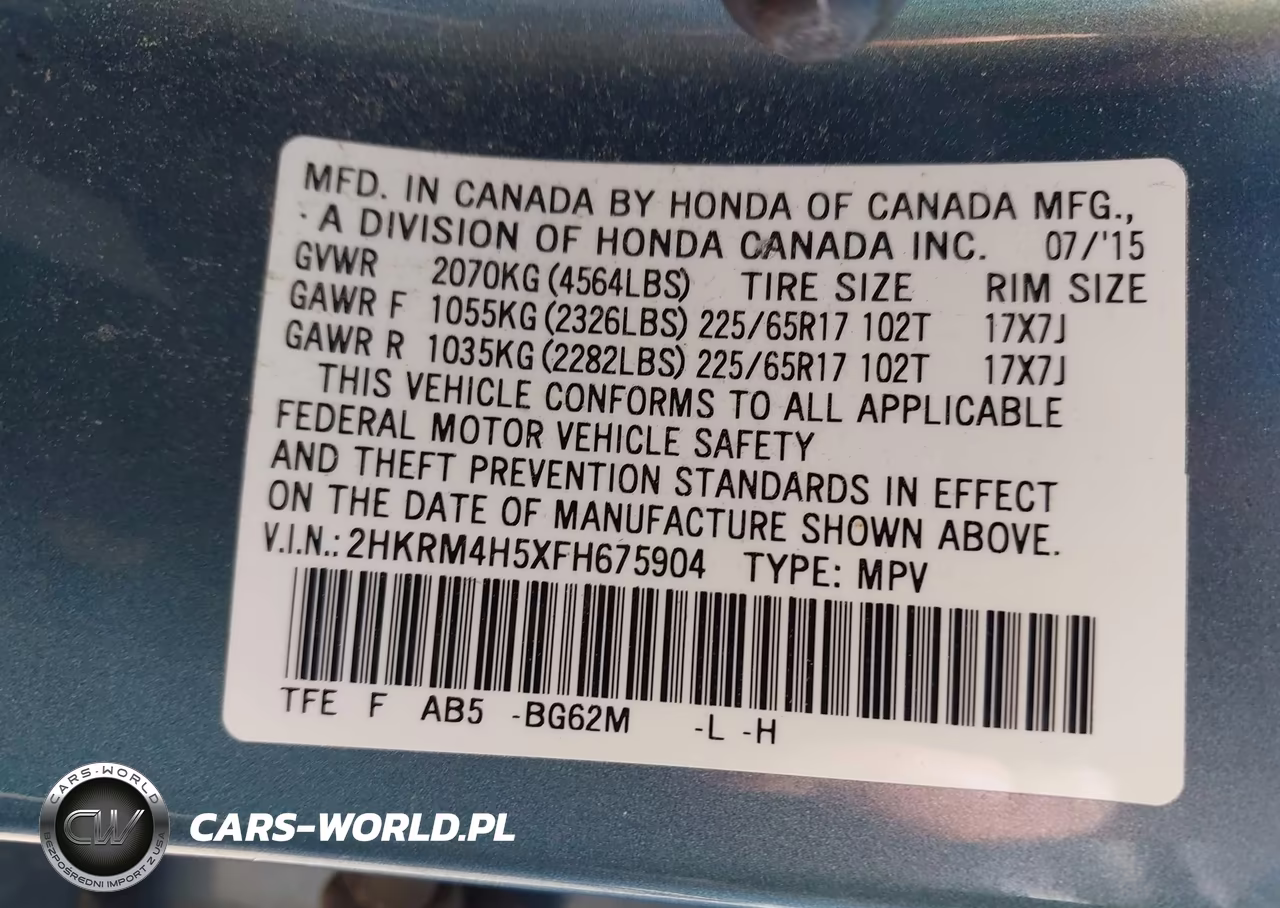2015 Honda Cr-V Ex VIN:2HKRM4H5XFH675904 - 9