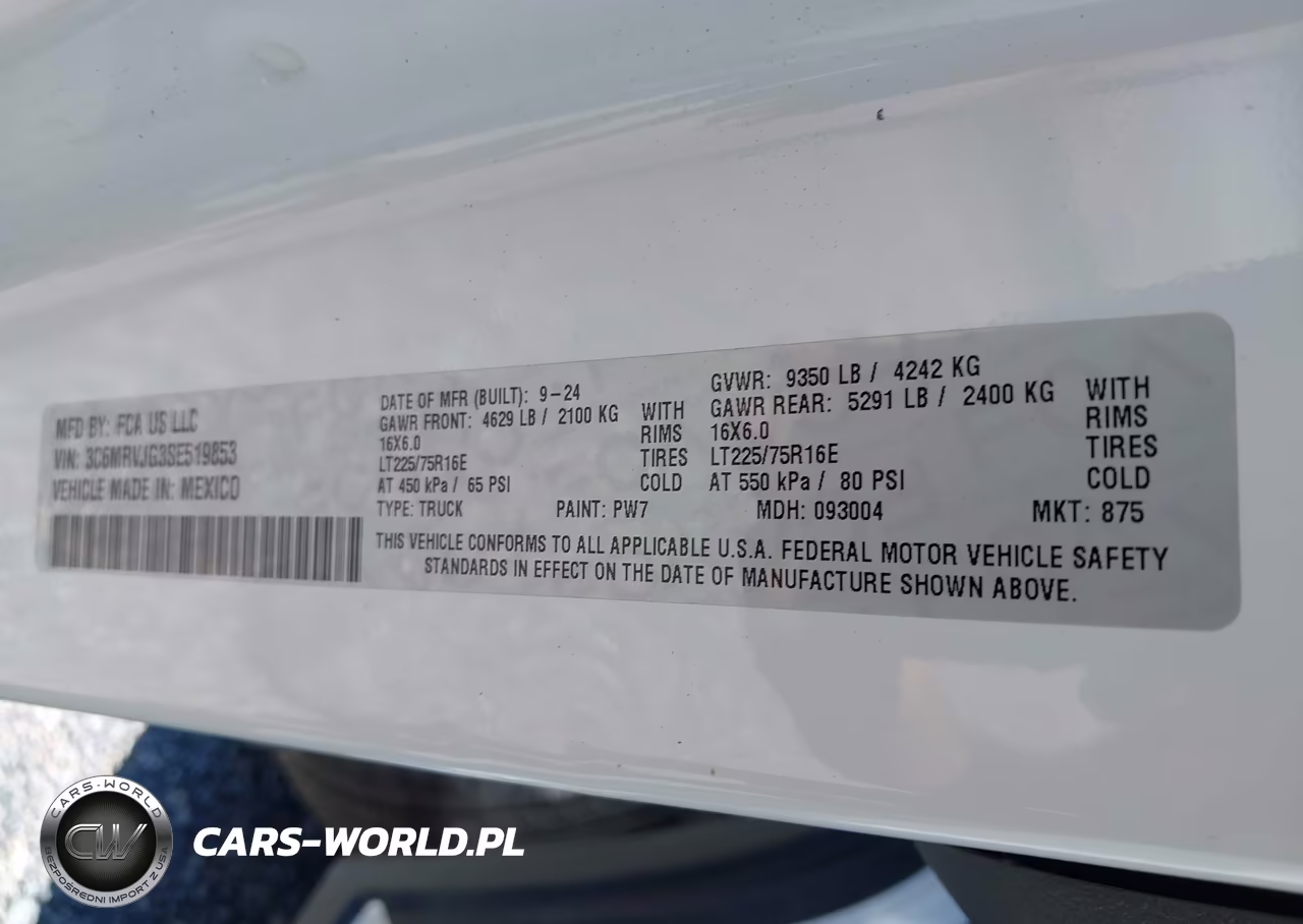 2025 Ram Promaster 3500 Cargo Van Tradesman High Roof 159 Wb Ext VIN:3C6MRVJG3SE519853 - 9