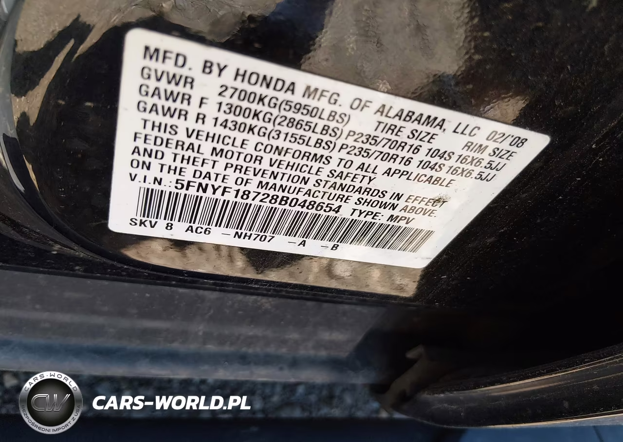 2008 Honda Pilot Ex-L VIN:5FNYF18728B048654 - 9