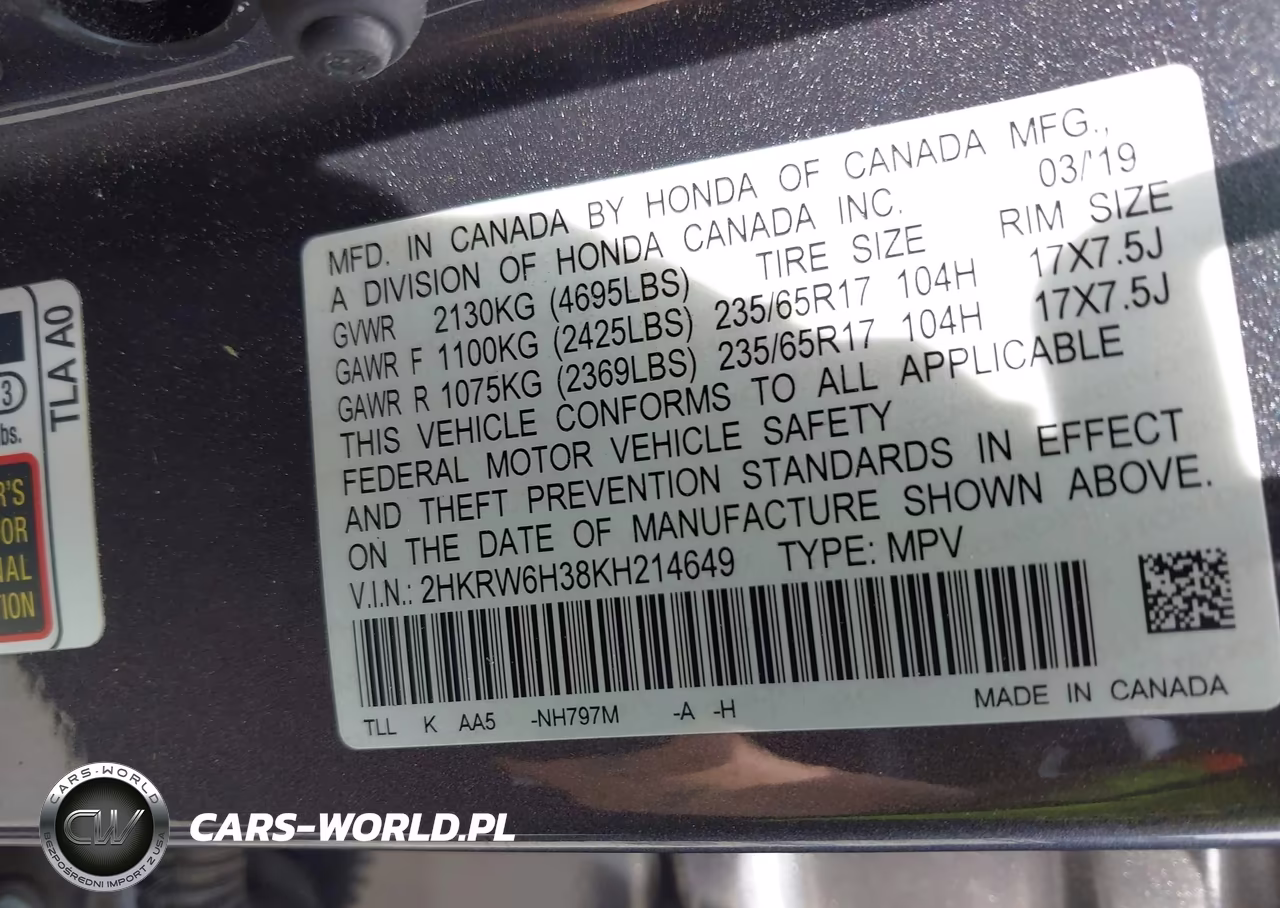 2019 Honda Cr-V Lx VIN:2HKRW6H38KH214649 - 9