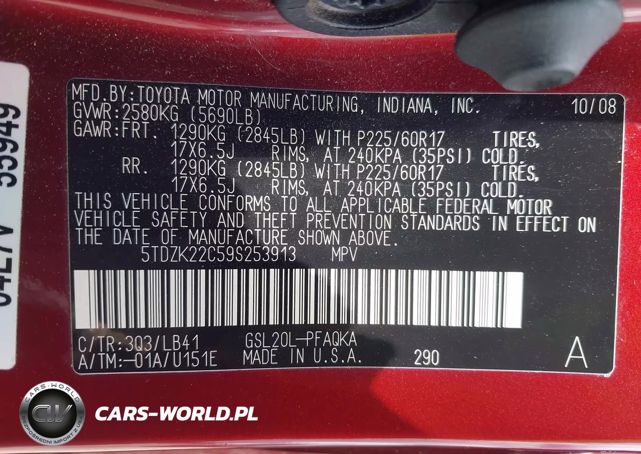2009 Toyota Sienna Xle VIN:5TDZK22C59S253913 - 9