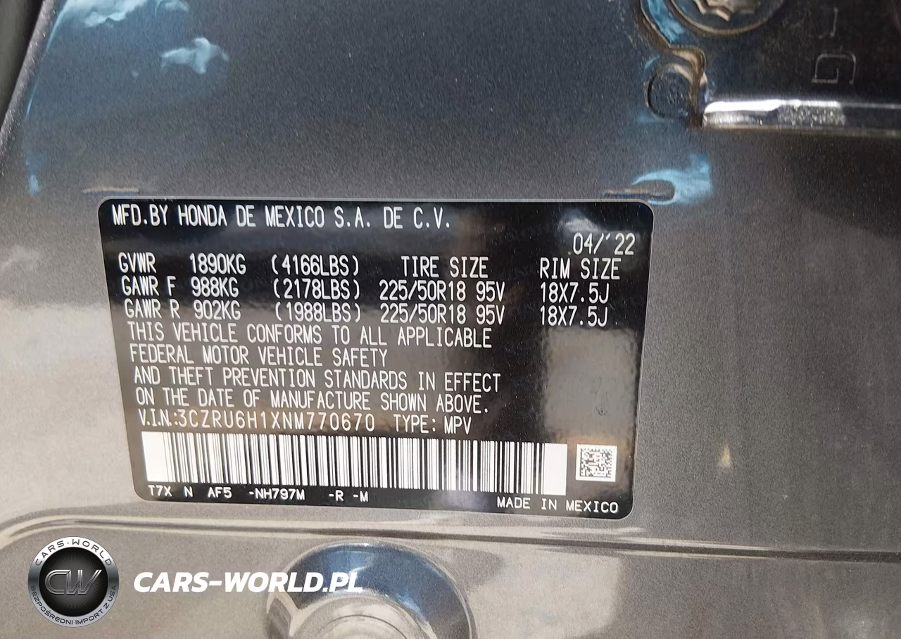 2022 Honda Hr-V Awd Sport VIN:3CZRU6H1XNM770670 - 9
