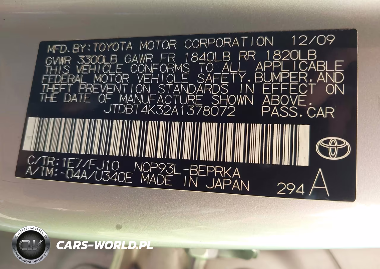 2010 Toyota Yaris VIN:JTDBT4K32A1378072 - 9
