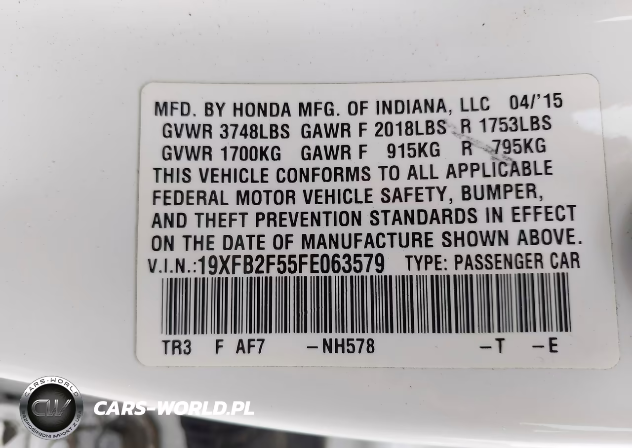 2015 Honda Civic Lx VIN:19XFB2F55FE063579 - 9
