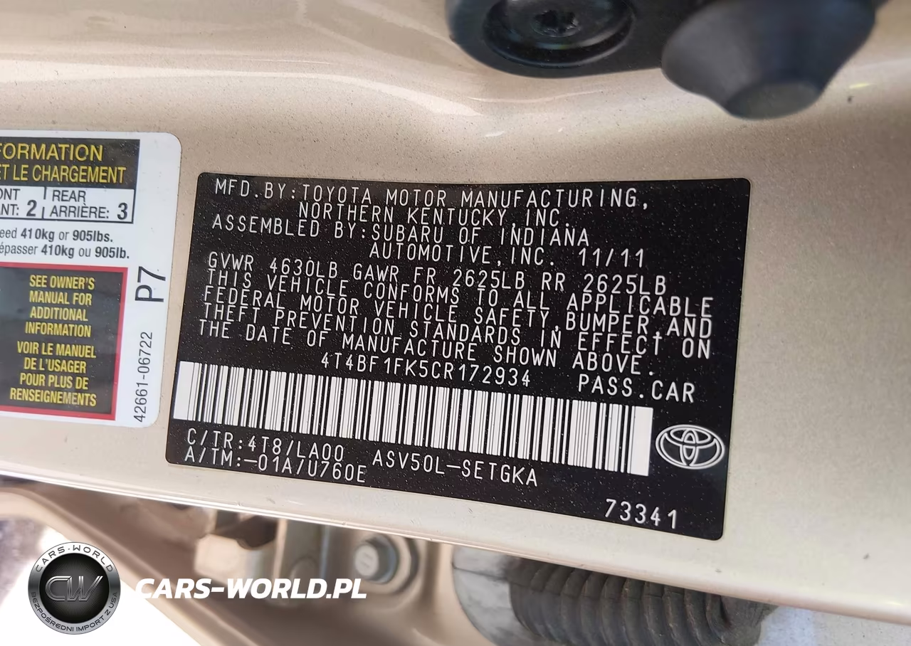 2012 Toyota Camry Xle VIN:4T4BF1FK5CR172934 - 9