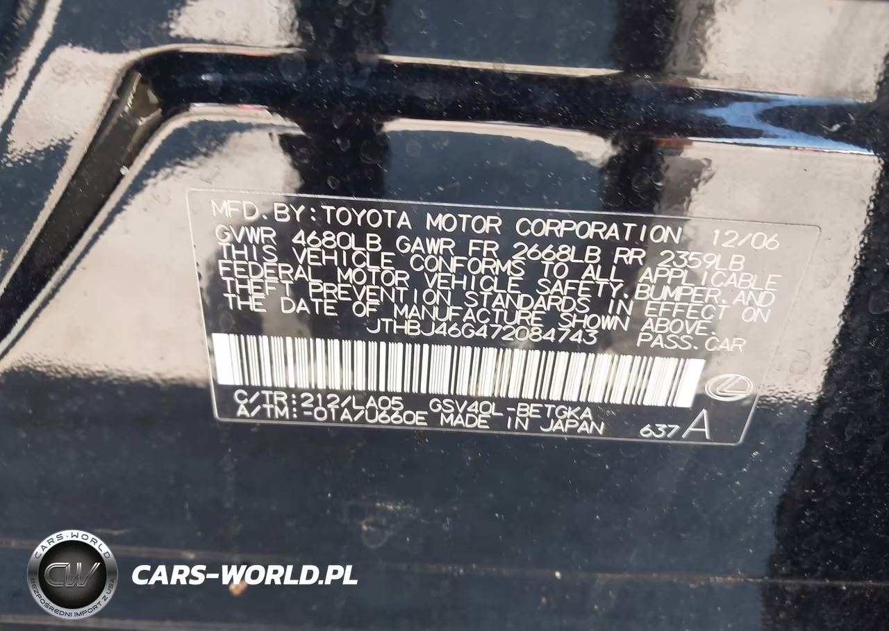 2007 Lexus Es 350 VIN:JTHBJ46G472084743 - 9