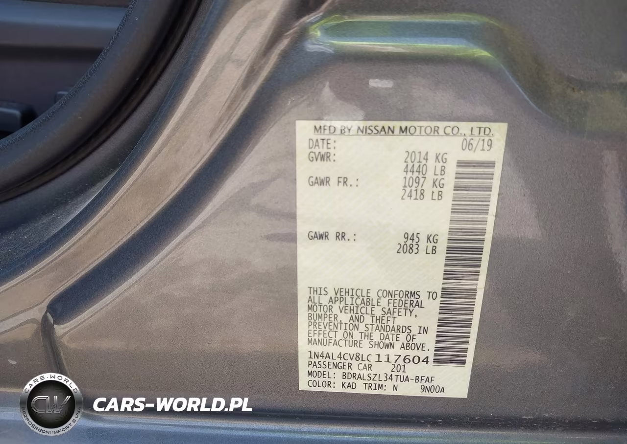 2020 Nissan Altima Sr Vc-Turbo Fwd VIN:1N4AL4CV8LC117604 - 9