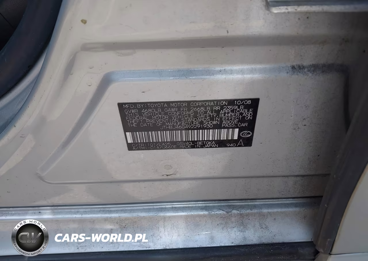 2009 Lexus Es 350 VIN:JTHBJ46G492291930 - 9