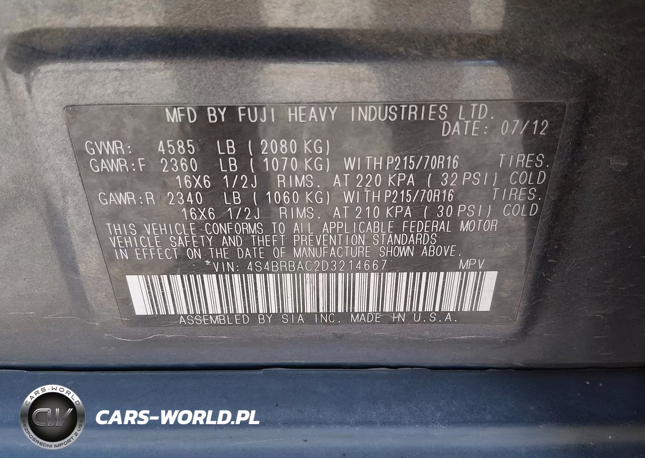 2013 Subaru Outback 2.5I VIN:4S4BRBAC2D3214667 - 9