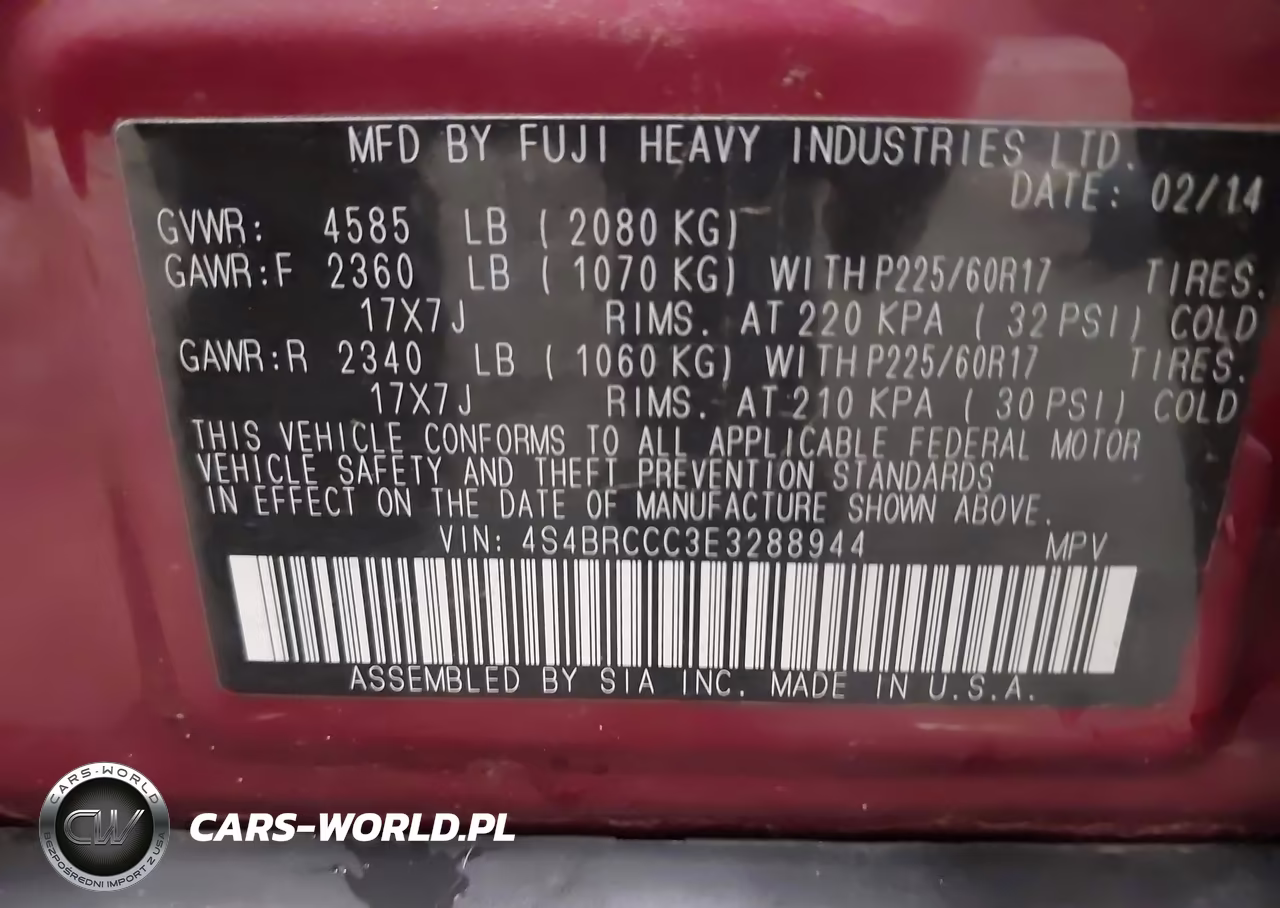 2014 Subaru Outback 2.5I Premium VIN:4S4BRCCC3E3288944 - 9