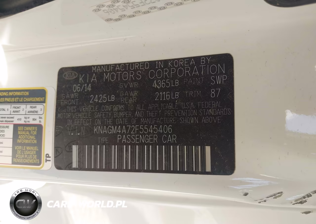 2015 Kia Optima Lx VIN:KNAGM4A72F5545406 - 9