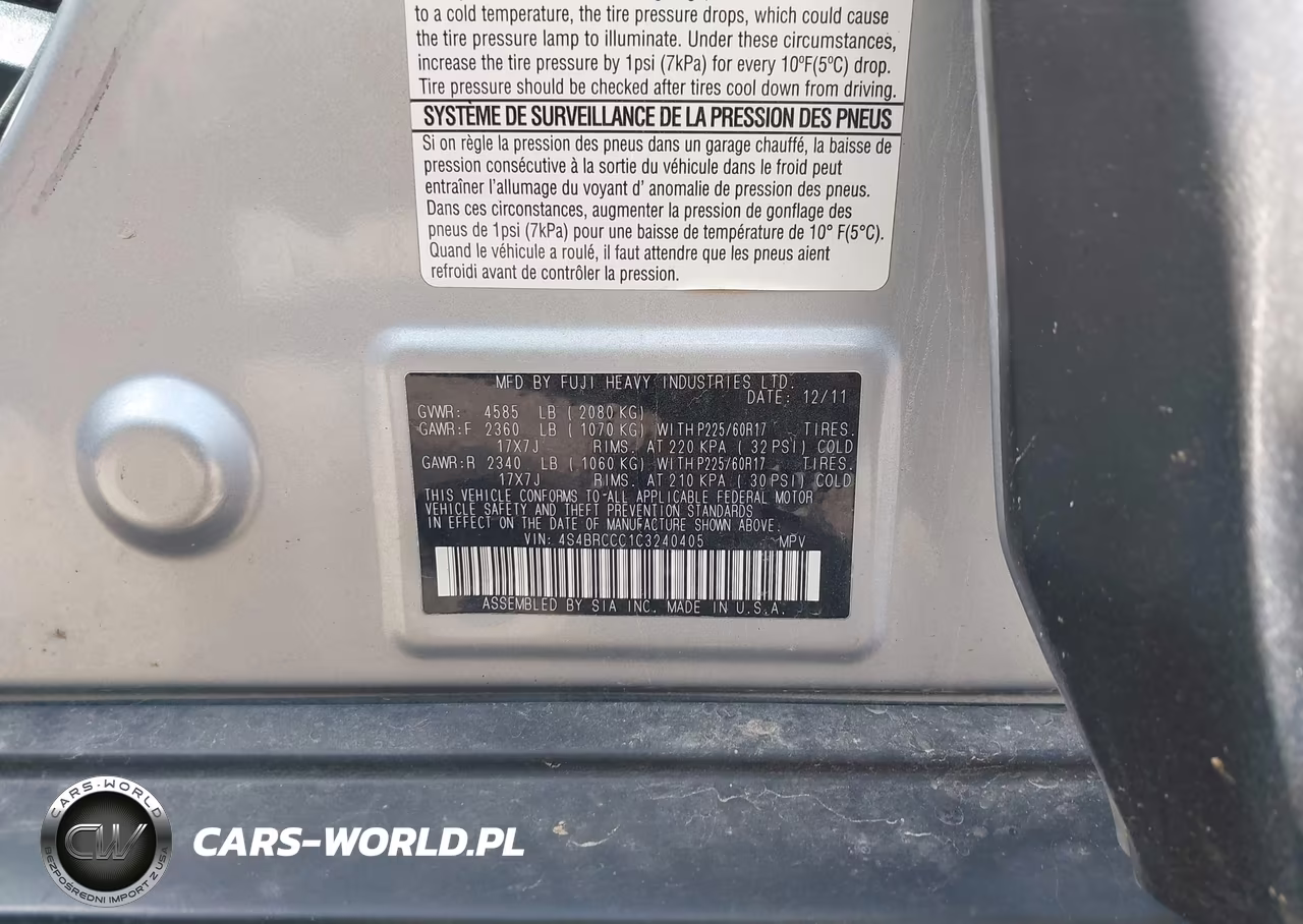 2012 Subaru Outback 2.5I Premium VIN:4S4BRCCC1C3240405 - 9