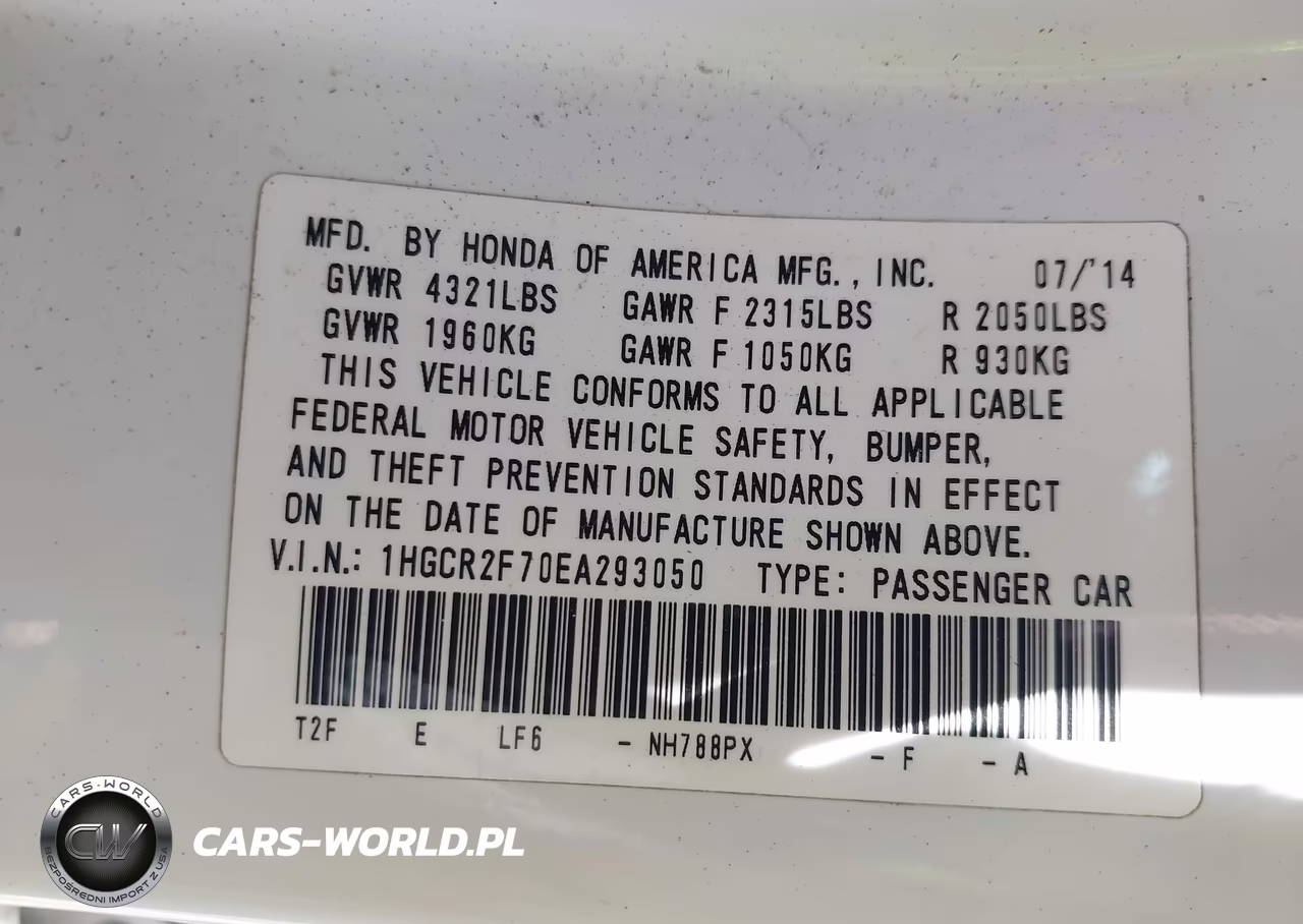2014 Honda Accord Ex VIN:1HGCR2F70EA293050 - 9