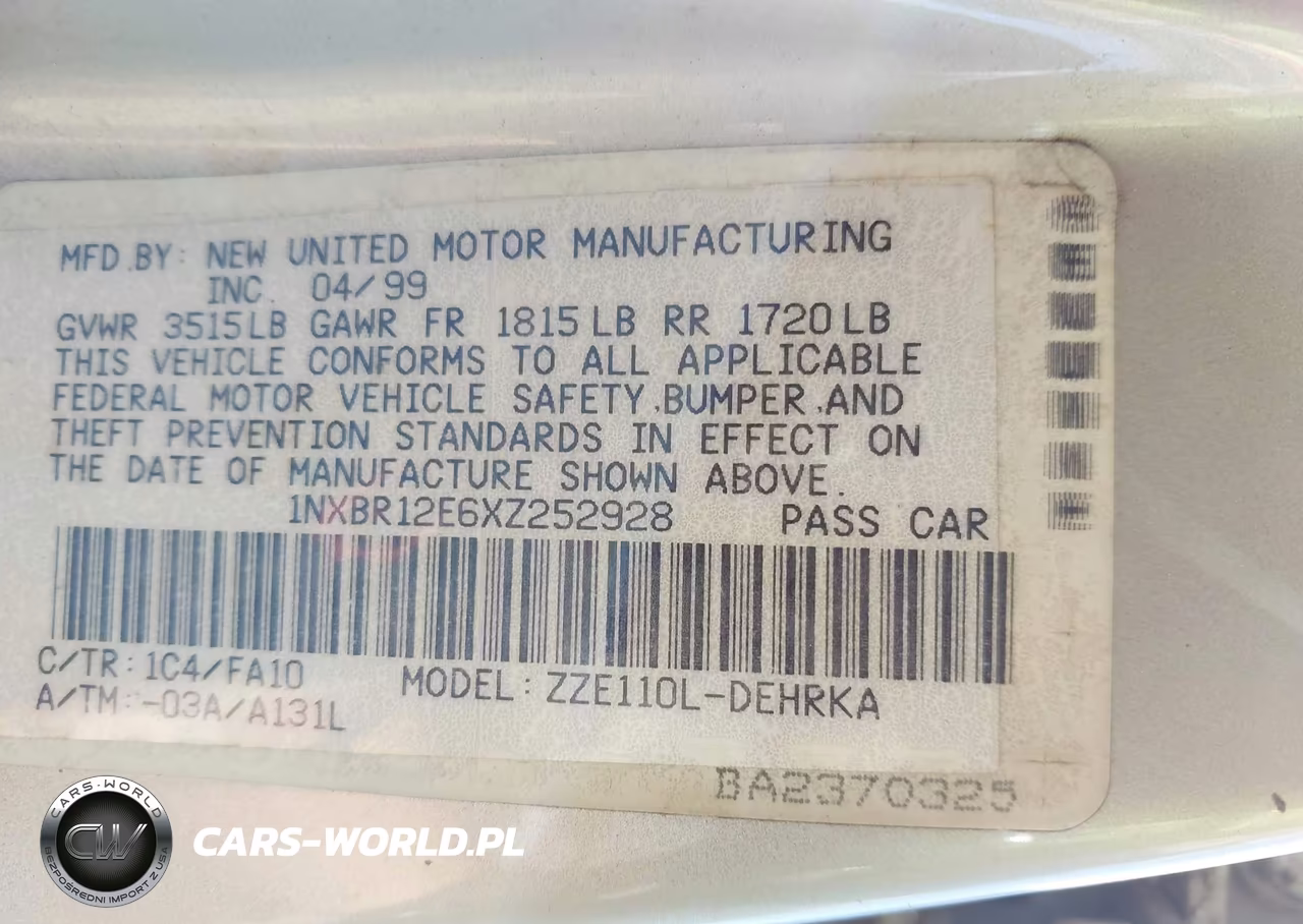 1999 Toyota Corolla Ve VIN:1NXBR12E6XZ252928 - 9