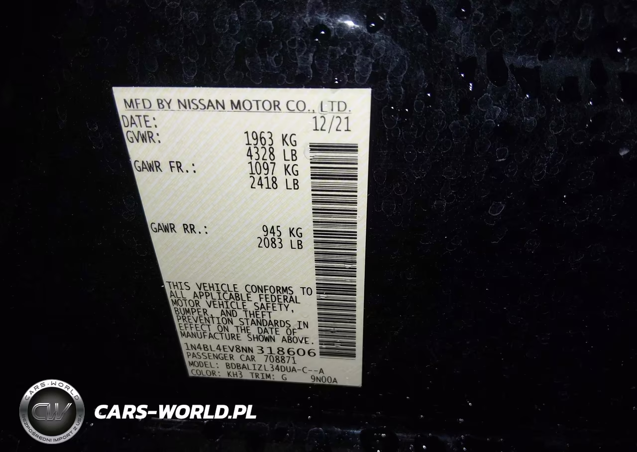 2022 Nissan Altima Sl Fwd VIN:1N4BL4EV8NN318606 - 9