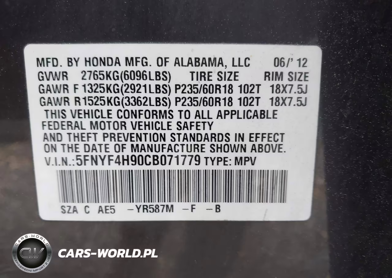 2012 Honda Pilot Touring VIN:5FNYF4H90CB071779 - 9
