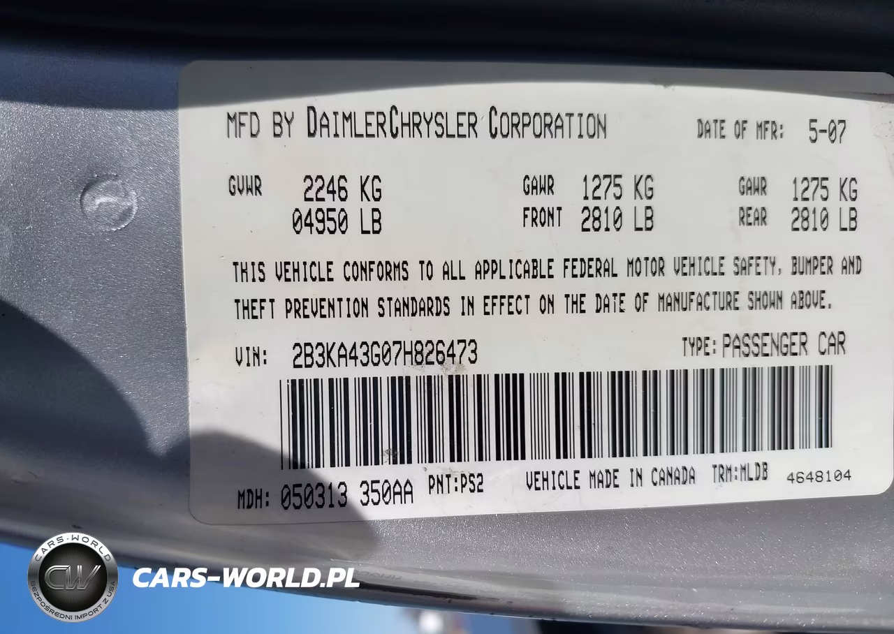 2007 Dodge Charger VIN:2B3KA43G07H826473 - 9