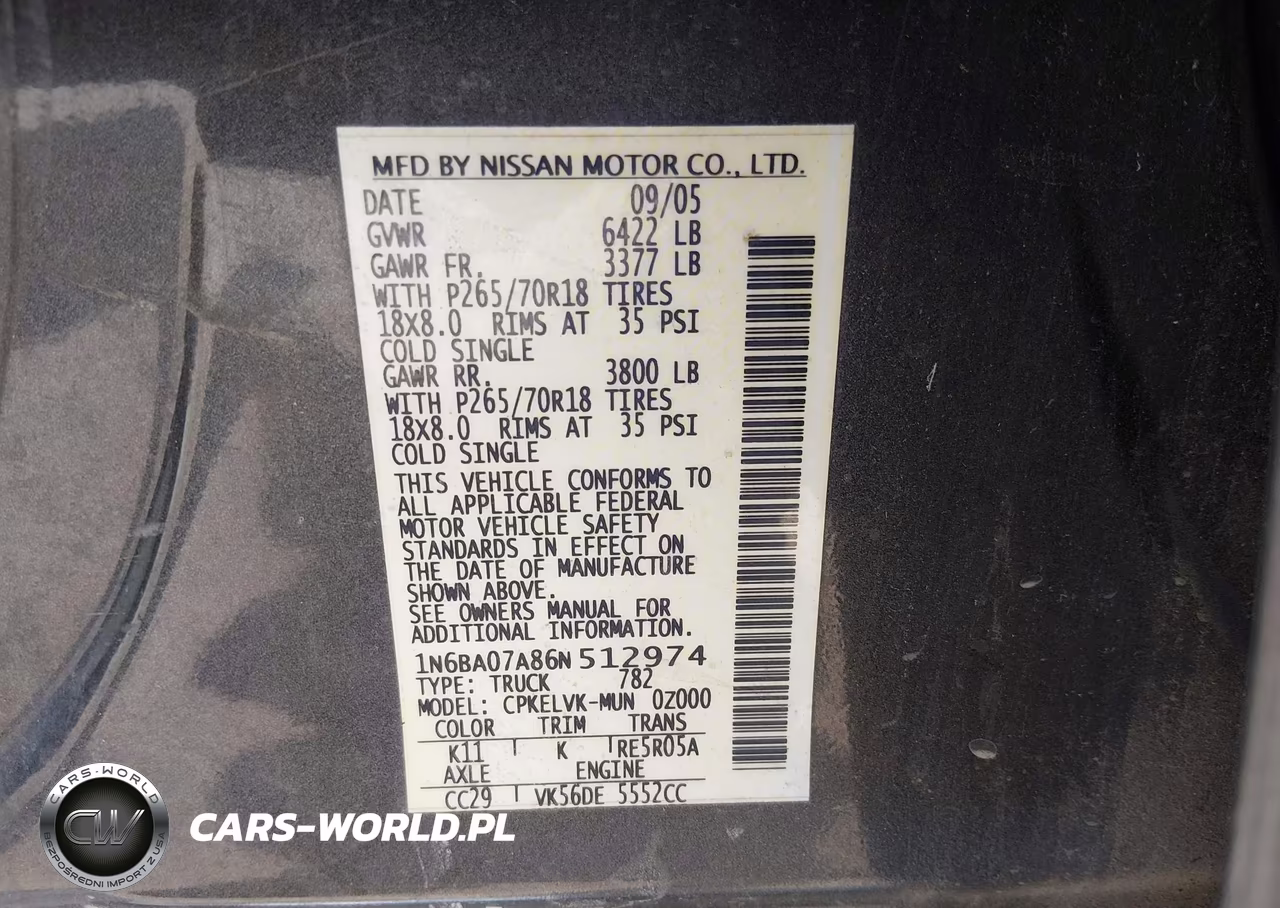 2006 Nissan Titan Le VIN:1N6BA07A86N512974 - 9