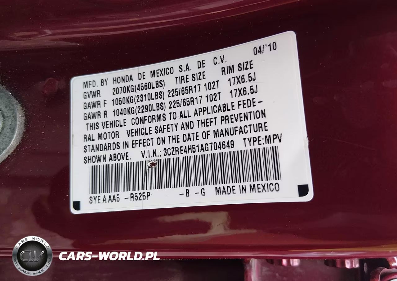 2010 Honda Cr-V Ex VIN:3CZRE4H51AG704649 - 9
