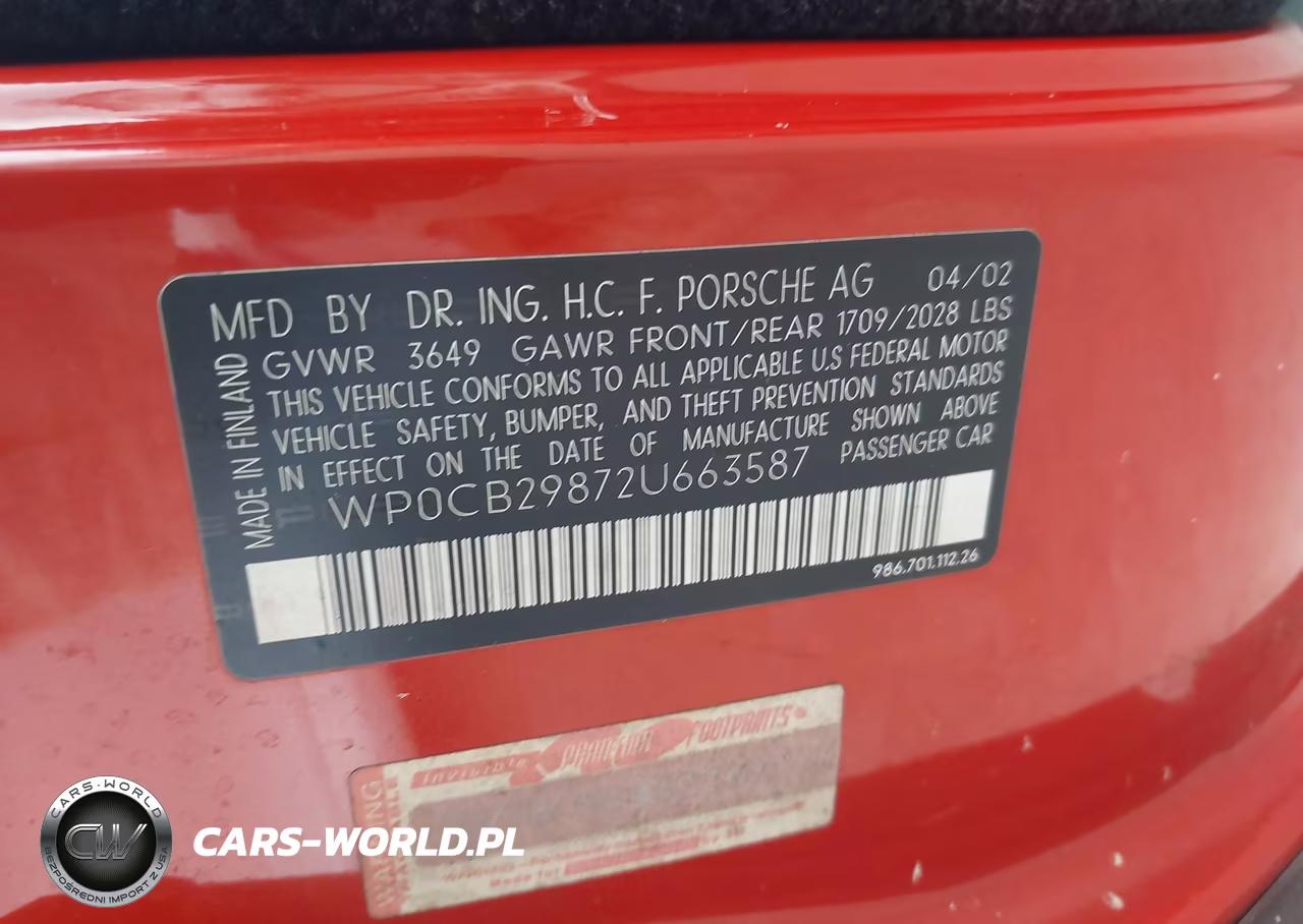 2002 Porsche Boxster S VIN:WP0CB29872U663587 - 9