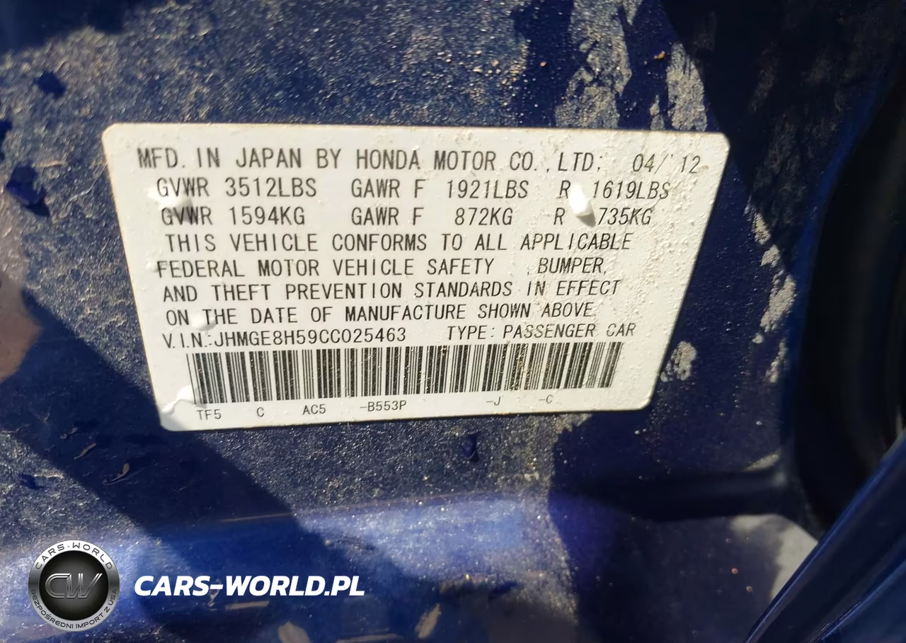 2012 Honda Fit Sport VIN:JHMGE8H59CC025463 - 9