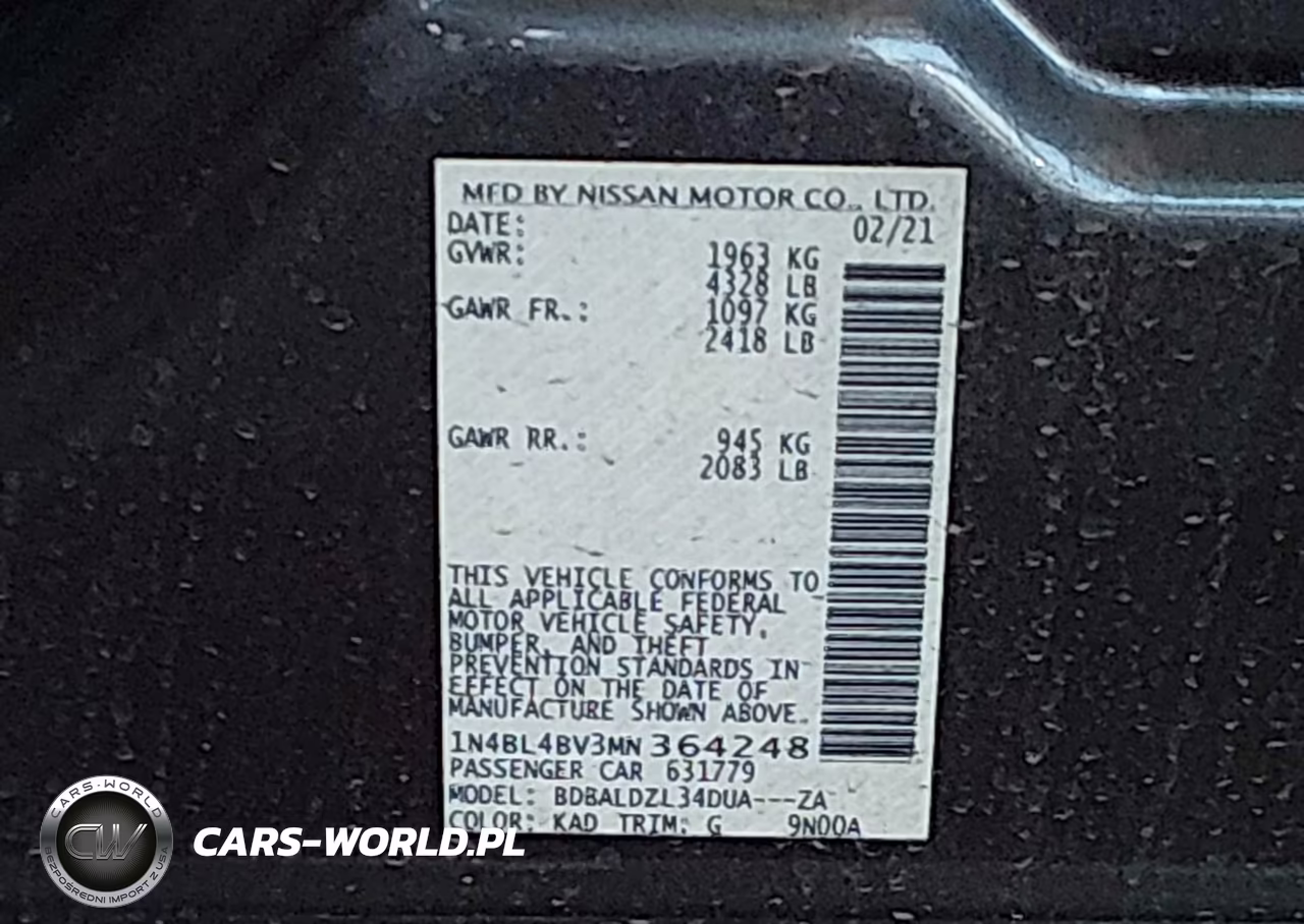 2021 Nissan Altima S Fwd VIN:1N4BL4BV3MN364248 - 9