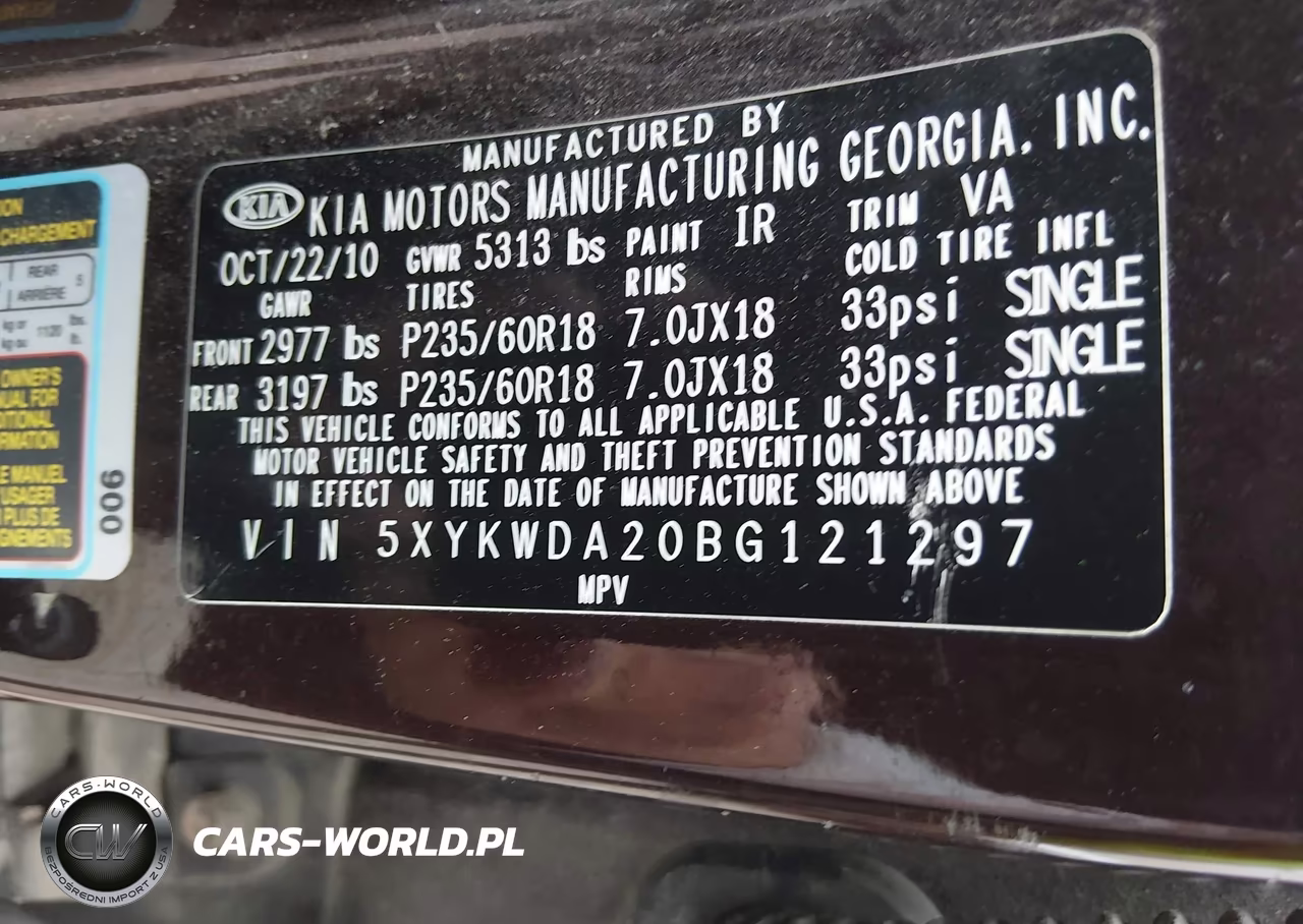 2011 Kia Sorento Sx V6 VIN:5XYKWDA20BG121297 - 9