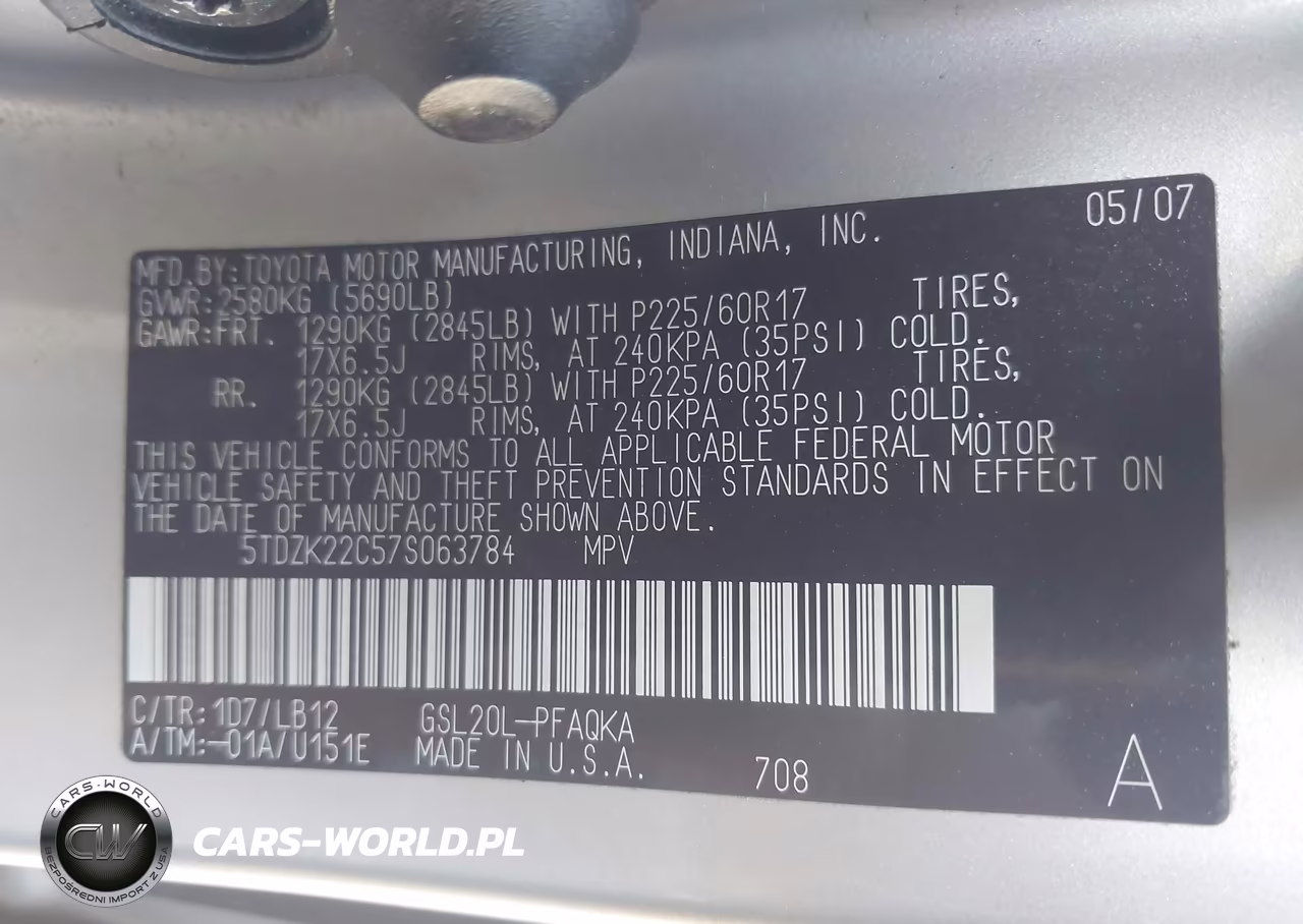 2007 Toyota Sienna Xle Limited VIN:5TDZK22C57S063784 - 9