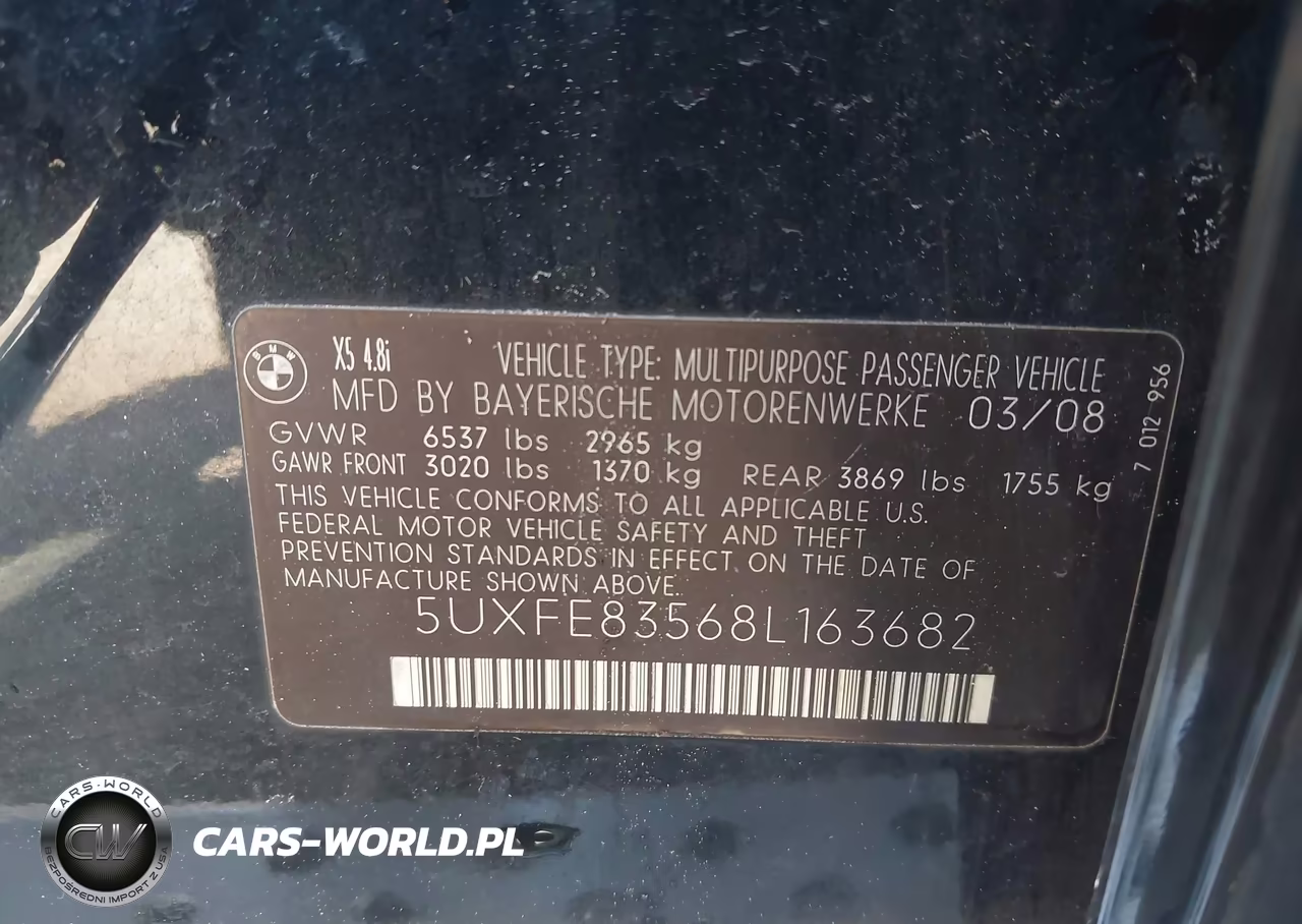 2008 BMW X5 4.8I VIN:5UXFE83568L163682 - 9